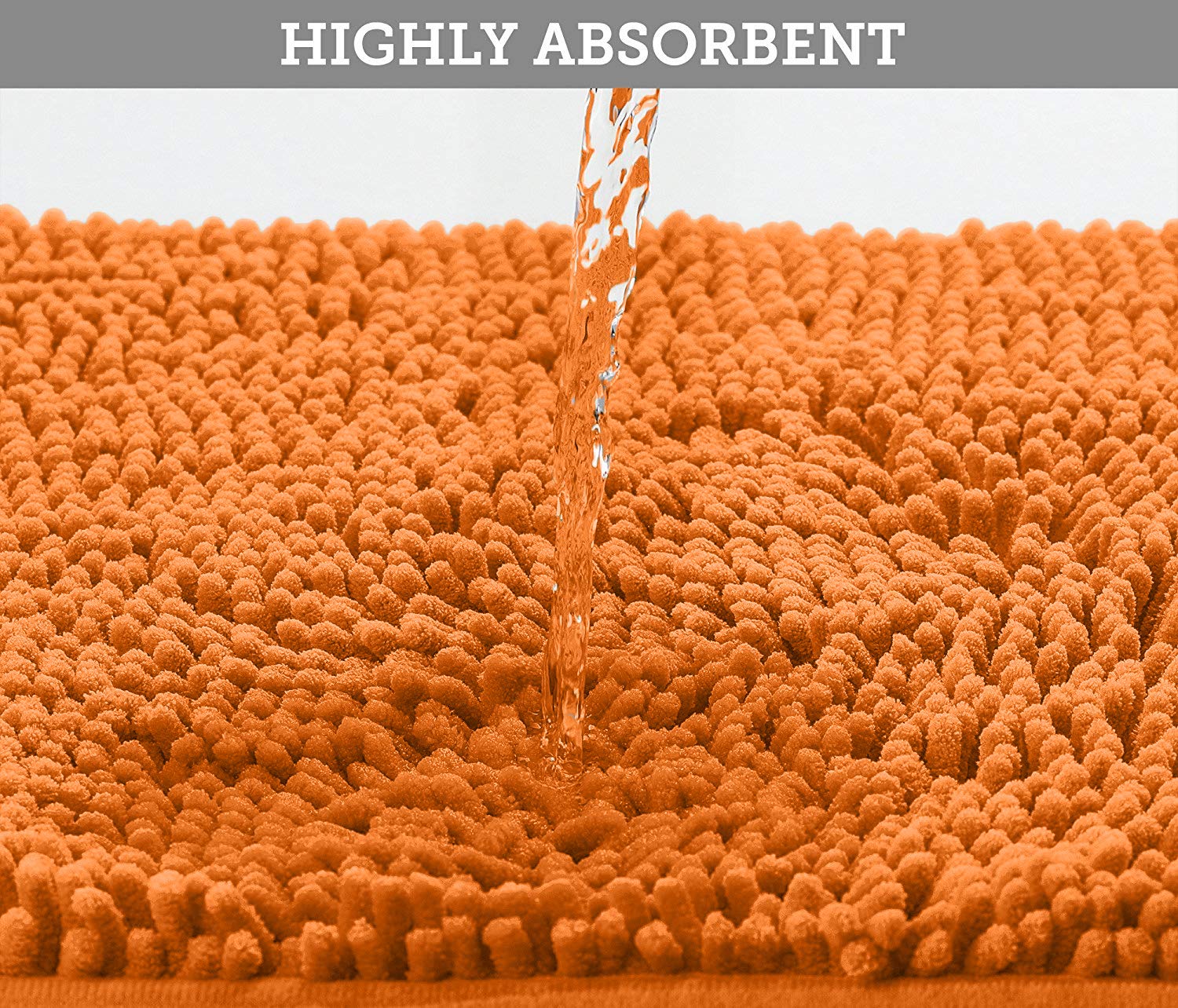Orange Bathroom Rugs Chenille 2-Piece Bath Mat Set, Soft Plush Bath Rug +Toilet Mat.1'' Microfiber Shaggy Carpet, Super Absorben