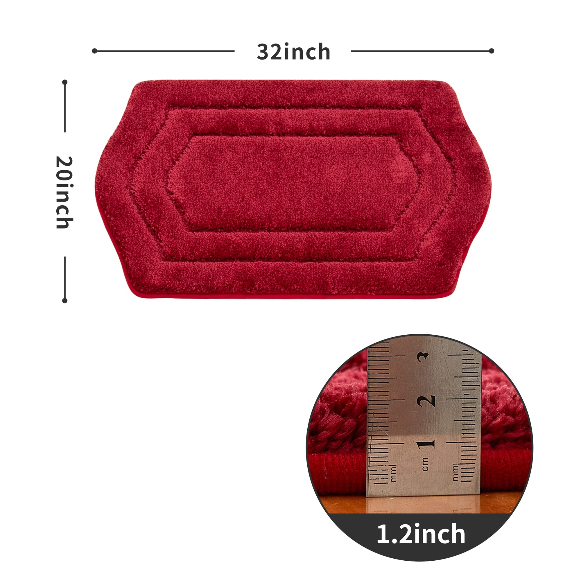 COSY HOMEER Extra Thick Bath Rugs for Bathroom - Anti-Slip Bath Linen Sets Mats Soft Plush 100% Strong Polyester Living Room Bedroom Water Absorbent(Red 20x32 - Inches)