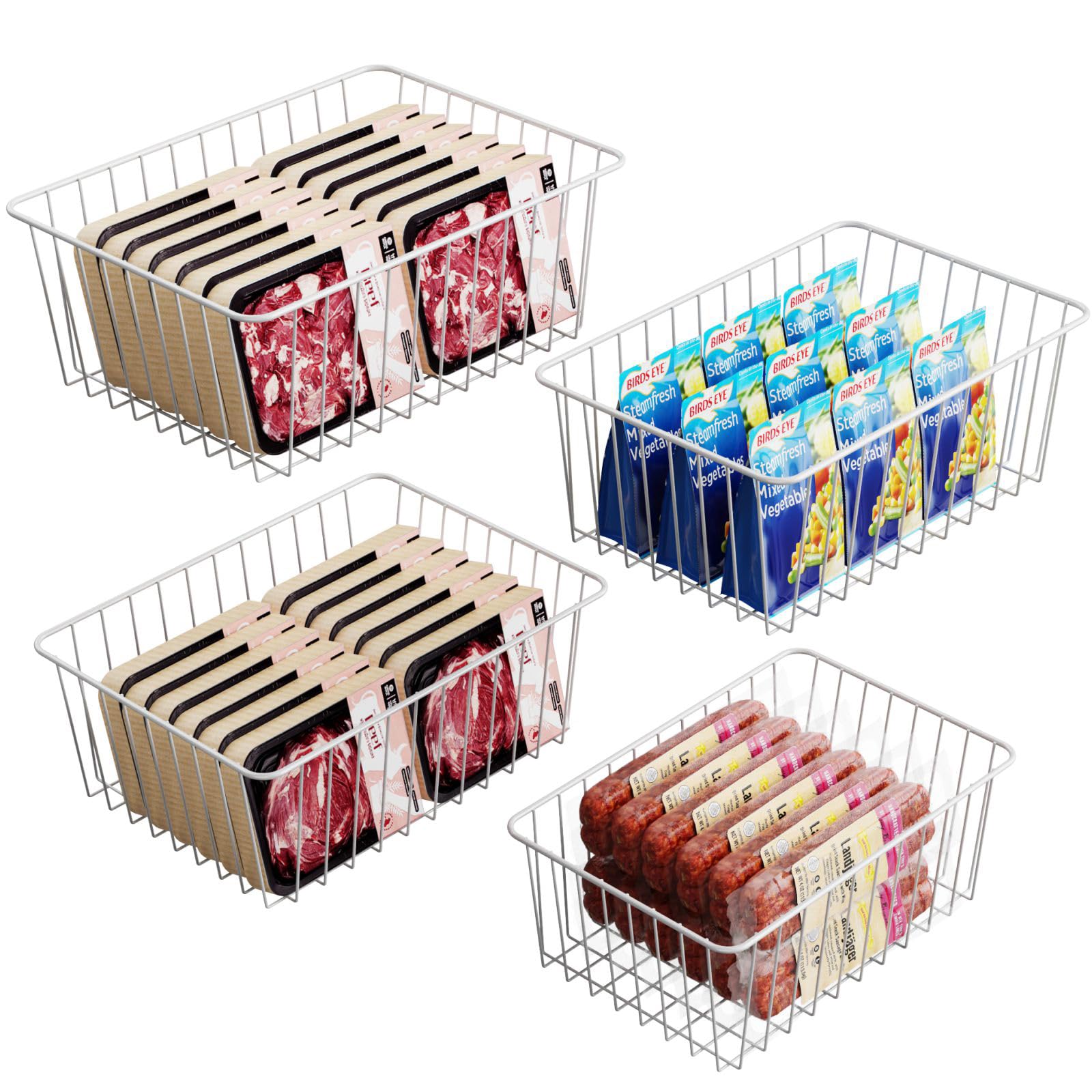 Wire Storage Baskets, Ispecle 4 Pack Large Metal Wire Baskets Pantry Organization And Storage With Handles, Freezer Organizer Bi