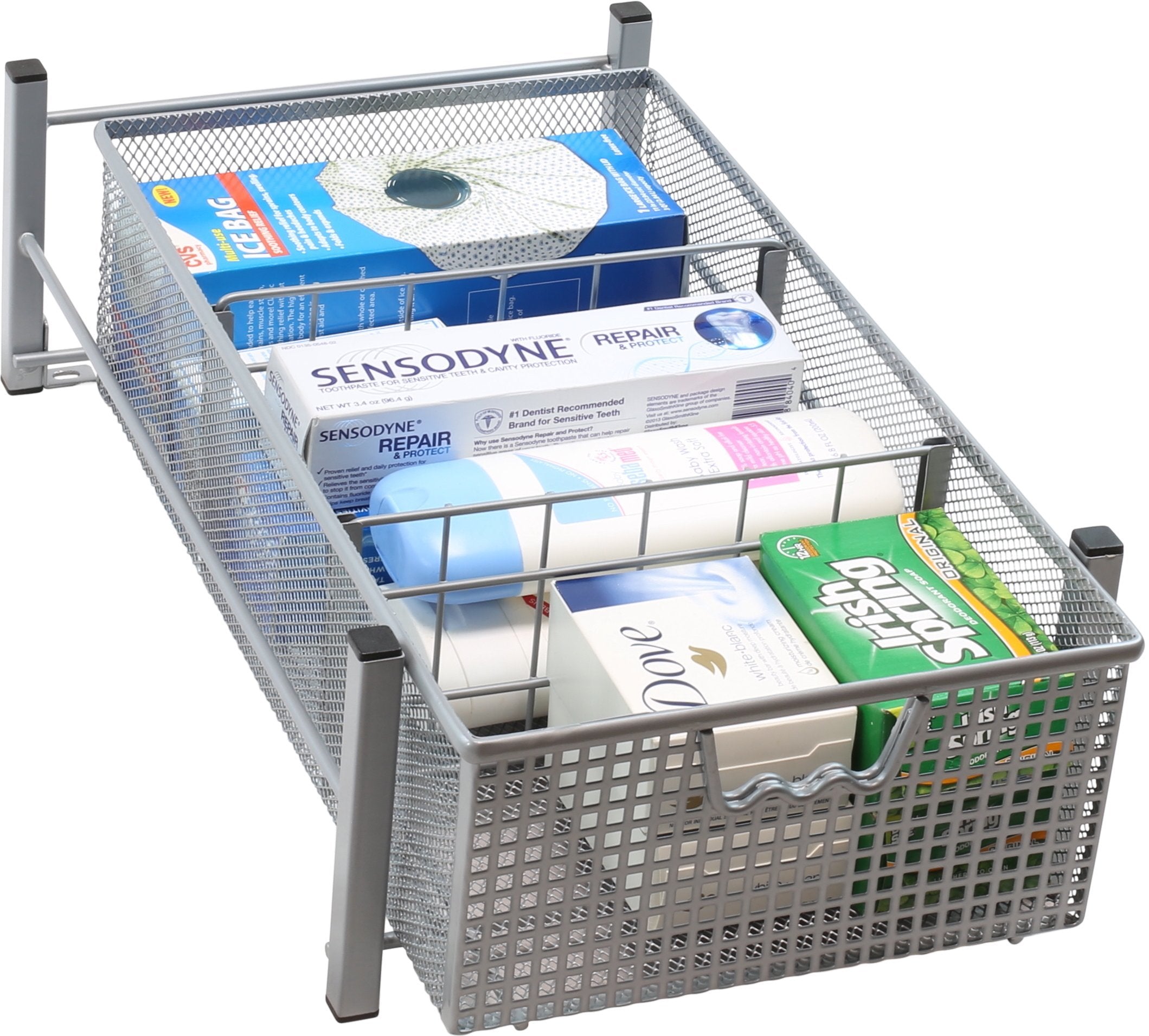 Decobrothers Mesh Cabinet Basket Organizer With Split Card, Silver