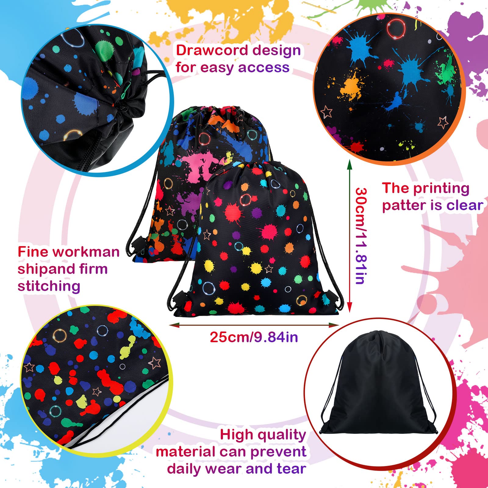 32 Pcs Glow Party Drawstring Bags Glow Party Favors Neon Birthday Treat Bags Candy Goodie Bags For Teens Social Media Theme Gift