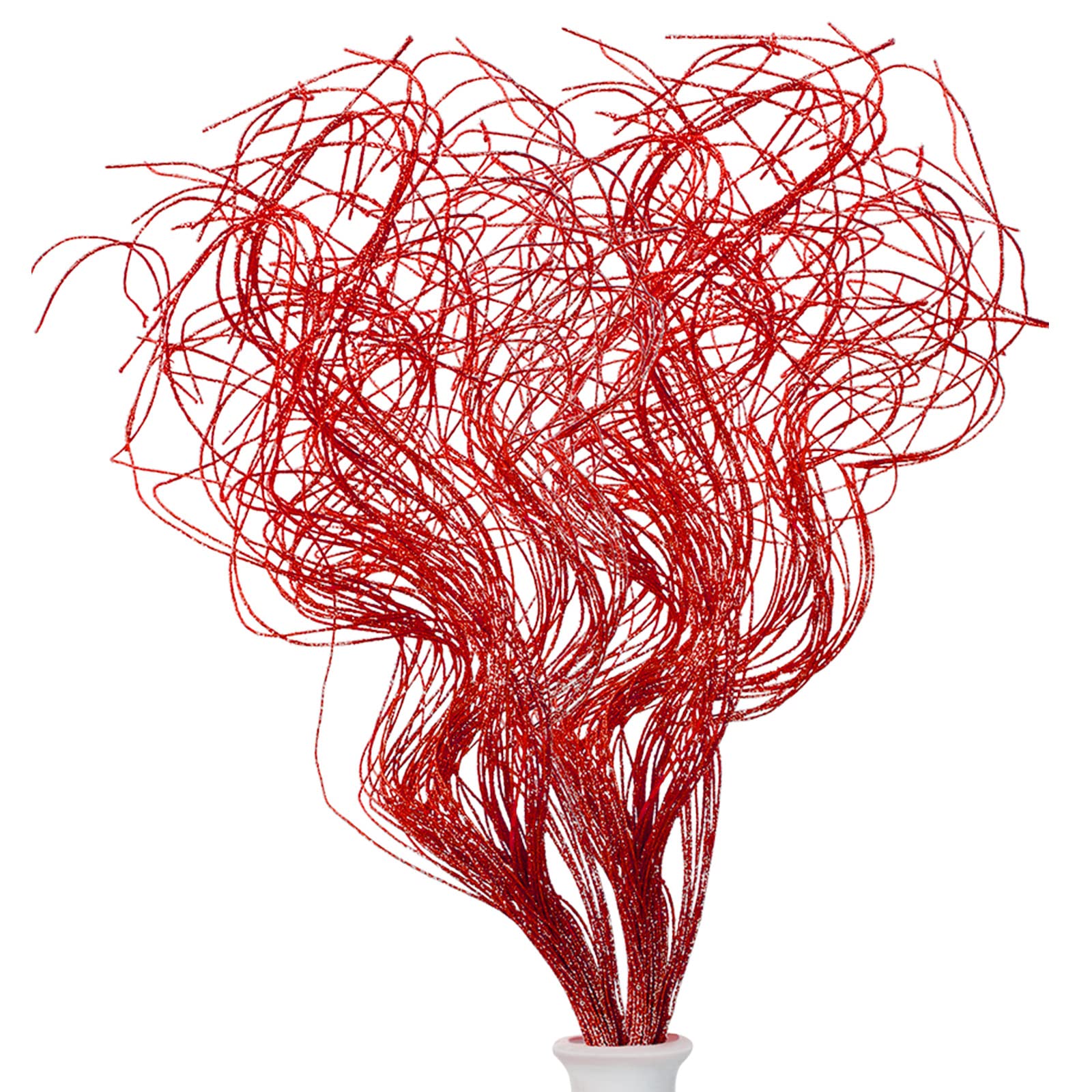 Syhood 36 Pieces Red Glitter Curly Ting Ting Branches Christmas Branches Vase Filler Artificial Curly Twigs for Christmas Tree G