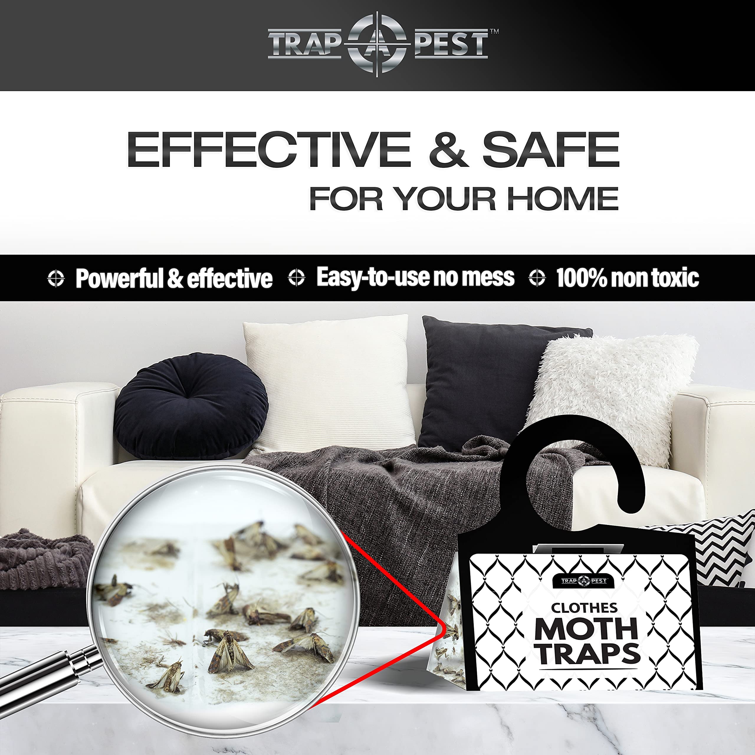 Trap A Pest Clothing Moth Traps - 8 Pack - Non Toxic Moth Traps For Clothes With Pheromone Attractant - Odorless Sticky Traps Fo