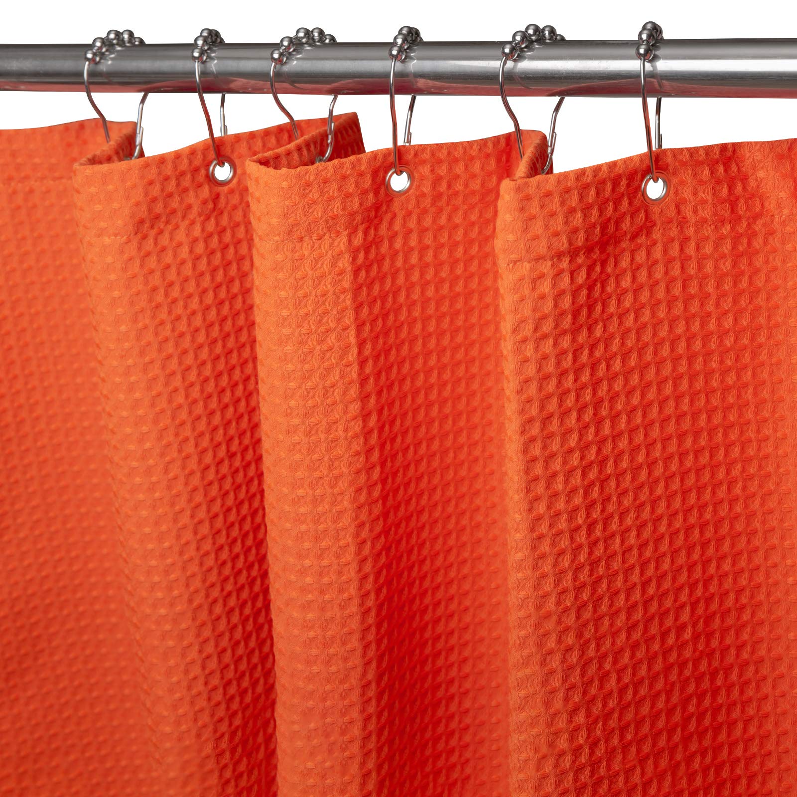 Waffle Weave Shower Curtain With Stainless Steel Hooks - 230 Gsm Heavy Duty Fabric Bath Curtains, Hotel Luxury Quality, Water Re