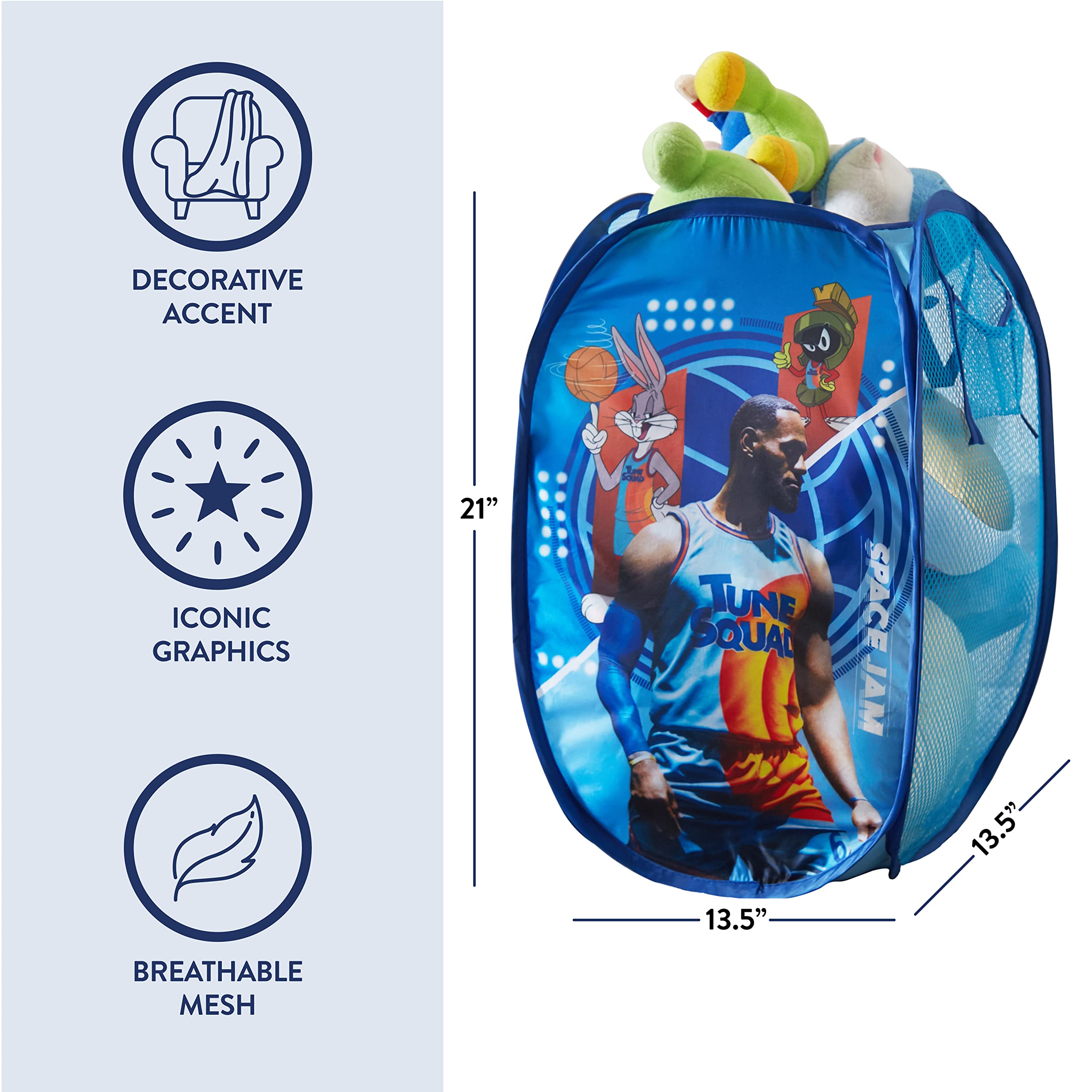Idea Nuova Space JAM: A New Legacy Pop Up Laundry Storage Hamper with Handles  21 '' H x 13 '' L x 13 '' W