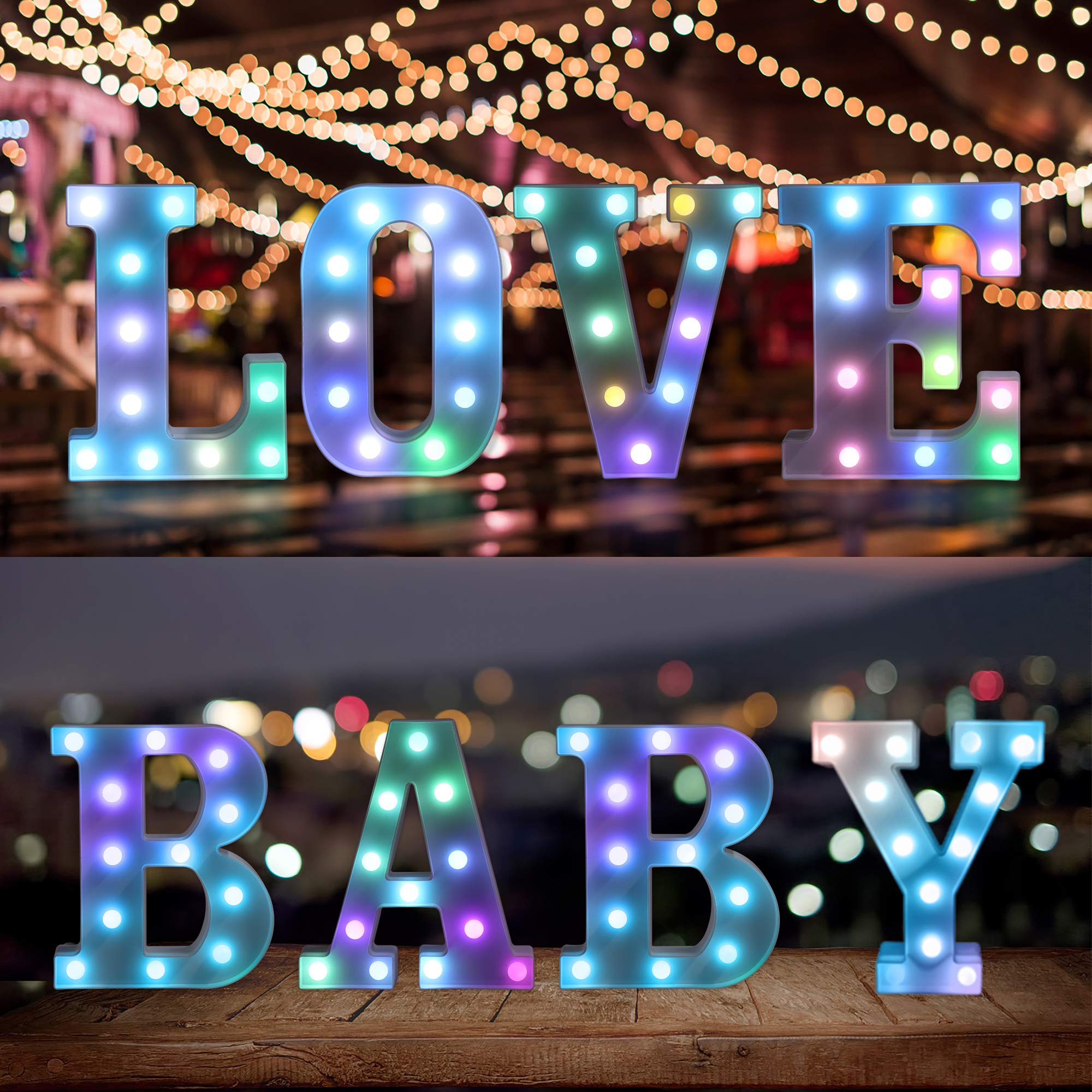 Foaky Colorful LED Letter Lights with Remote,Marquee Light Up Letters Sign for Night Light Wedding/Birthday Party Battery Powere