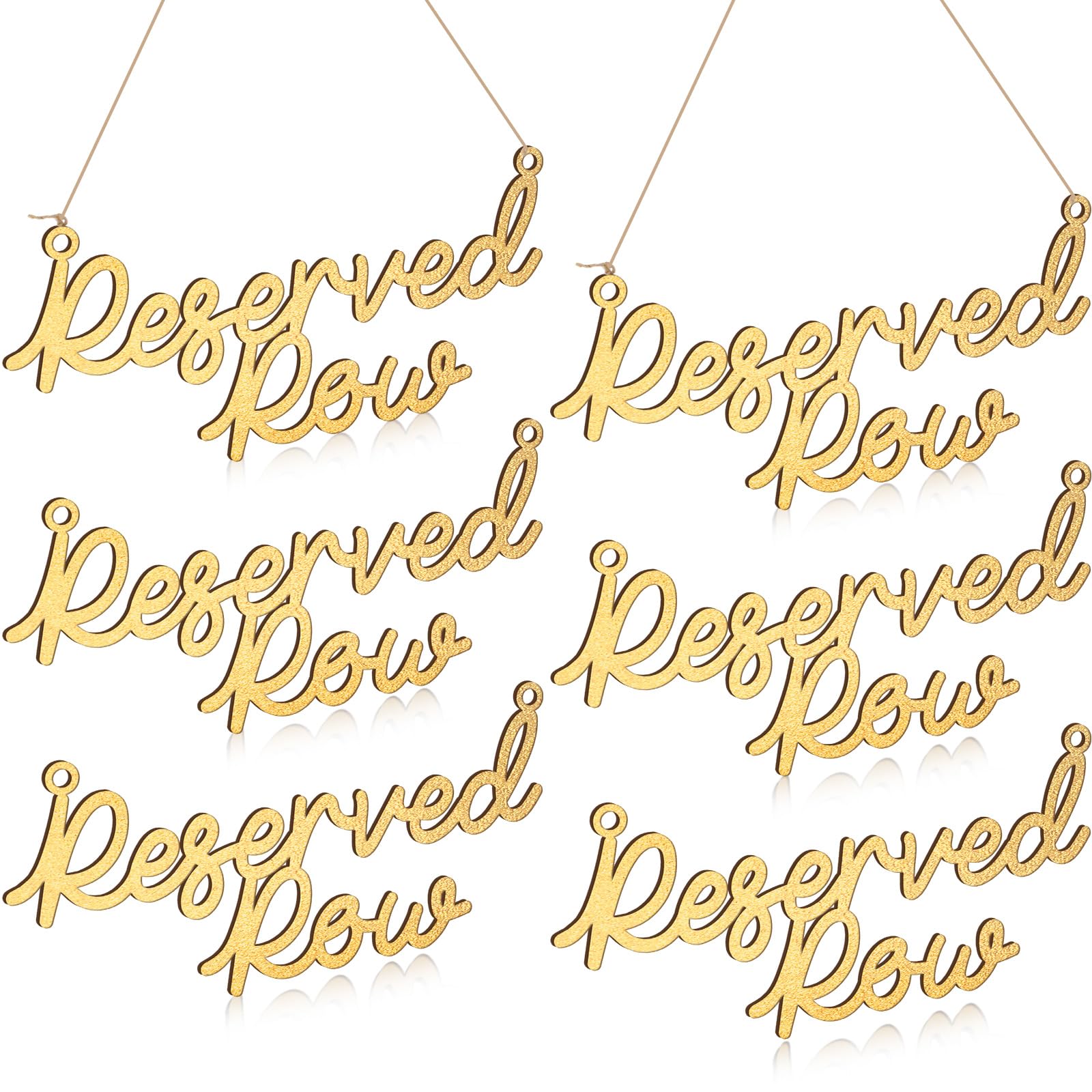 Yulejo 6 Pieces Wooden Reserved Row Signs for Wedding Chairs Wood Hanging Reserved Seating Sign with Rope Plaques Decorative for