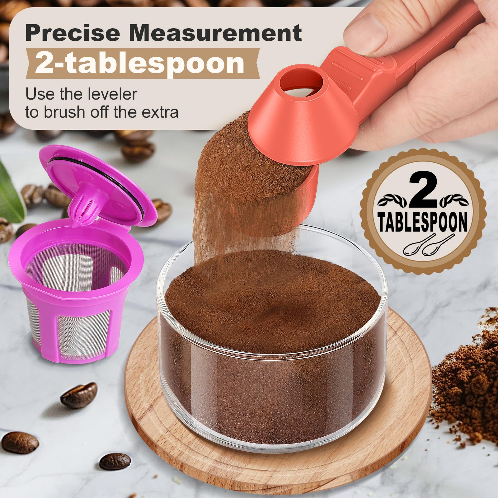 Coffee Scoop & Funnel for Reusable K Cup Refillable Coffee Pods, Coffee Measuring Spoon 2 Tablespoon Capacity, Scoop with Funnel