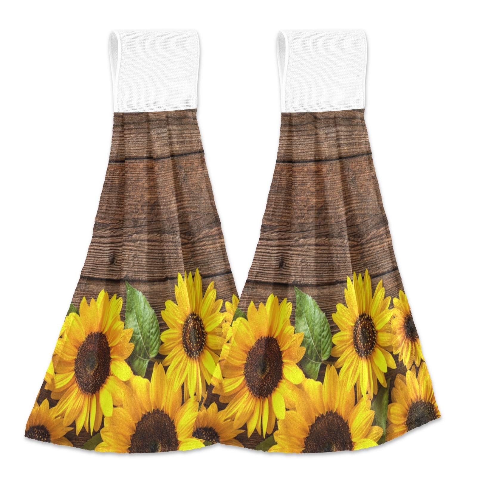 Spring Summer Sunflowers Hanging Kitchen Towel Autumn Yellow Flowers Wooden Hand Tie Towels Set 2 Pcs Tea Bar Dish Cloths Dry To