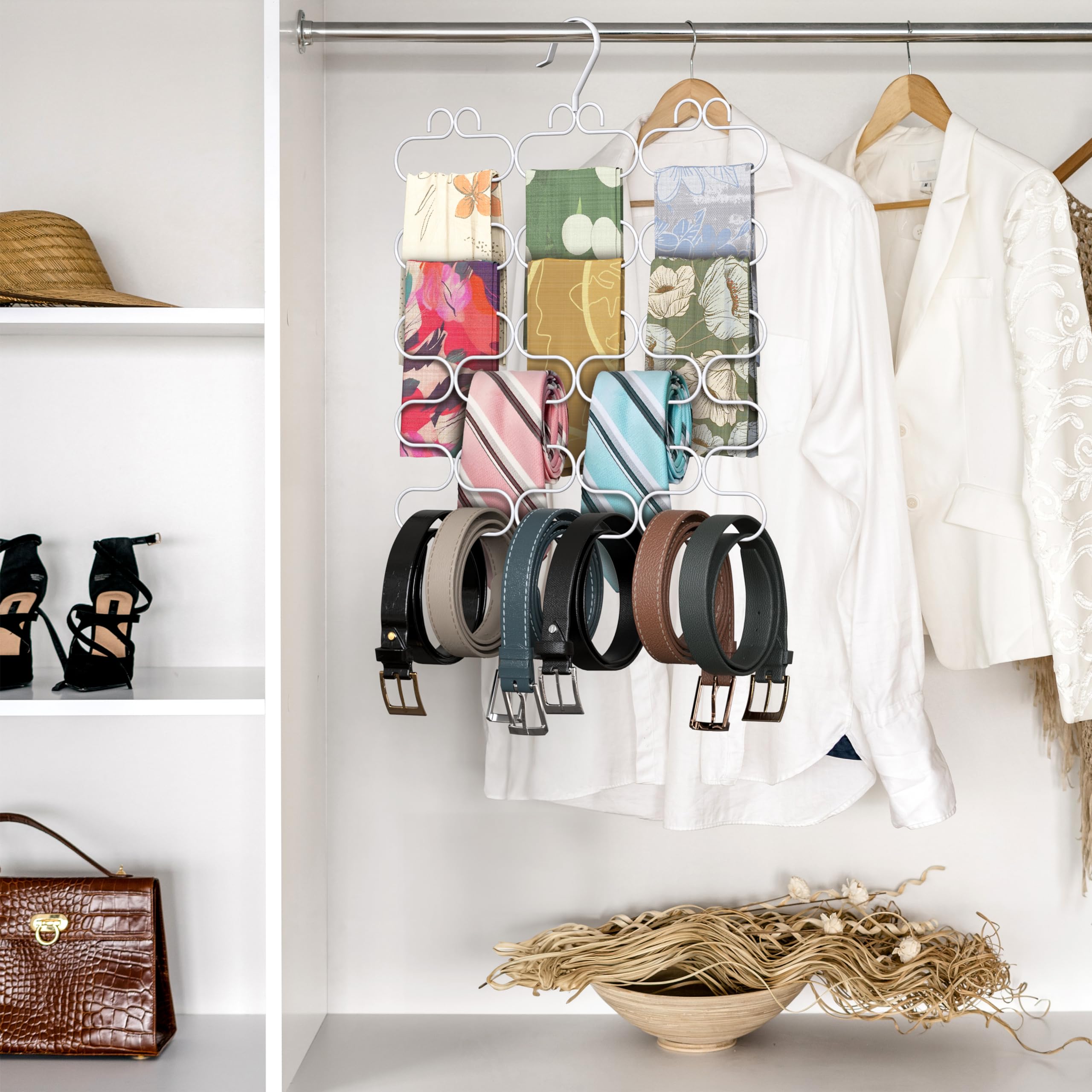 Decobrothers Scarf Hanger For Closet, 23 Loop, White