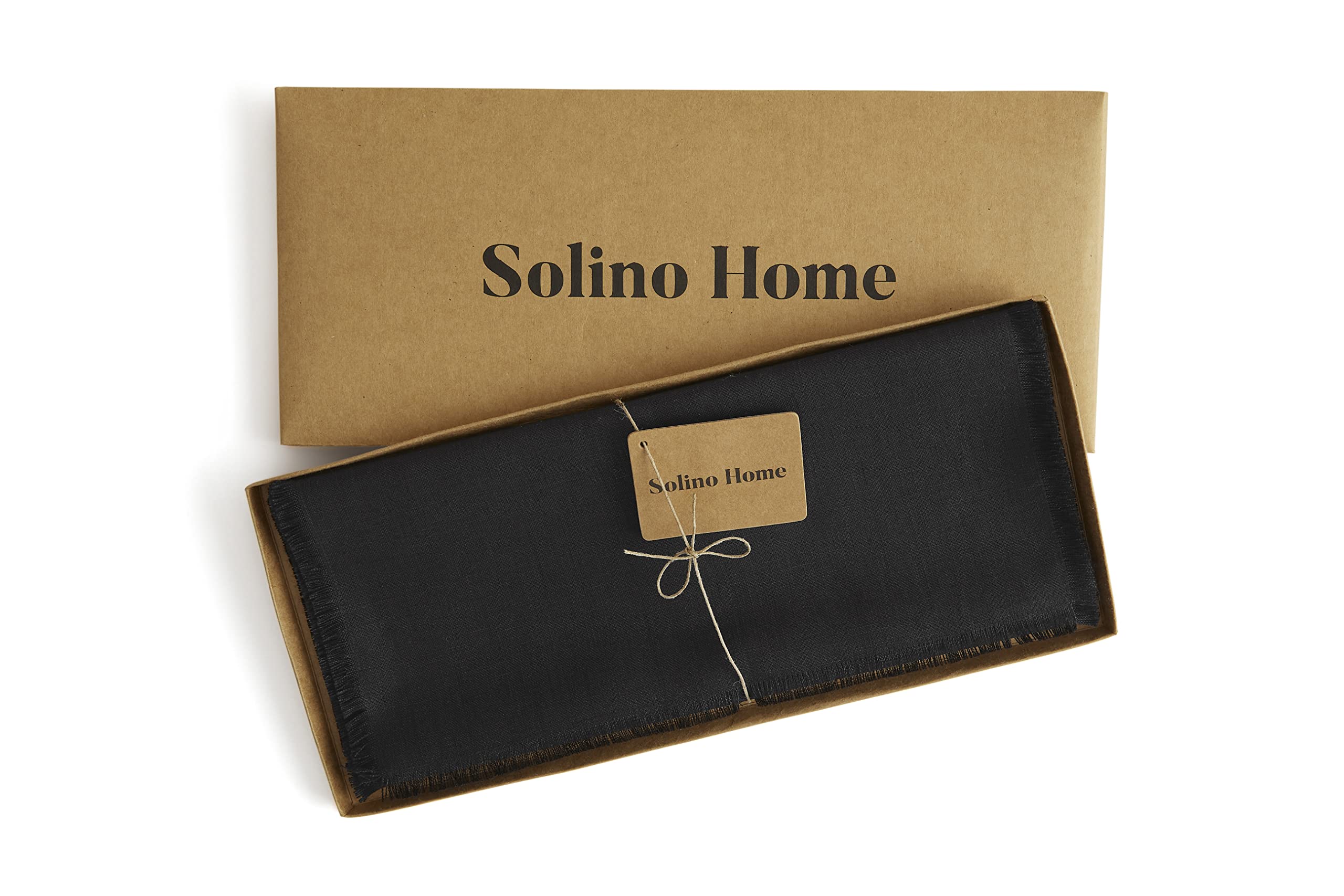 Solino Home Linen Table Runner - Black 14 X 90 Inch - 100% Pure Linen Fringe Table Runner For Spring, Summer, Dining, Wedding -