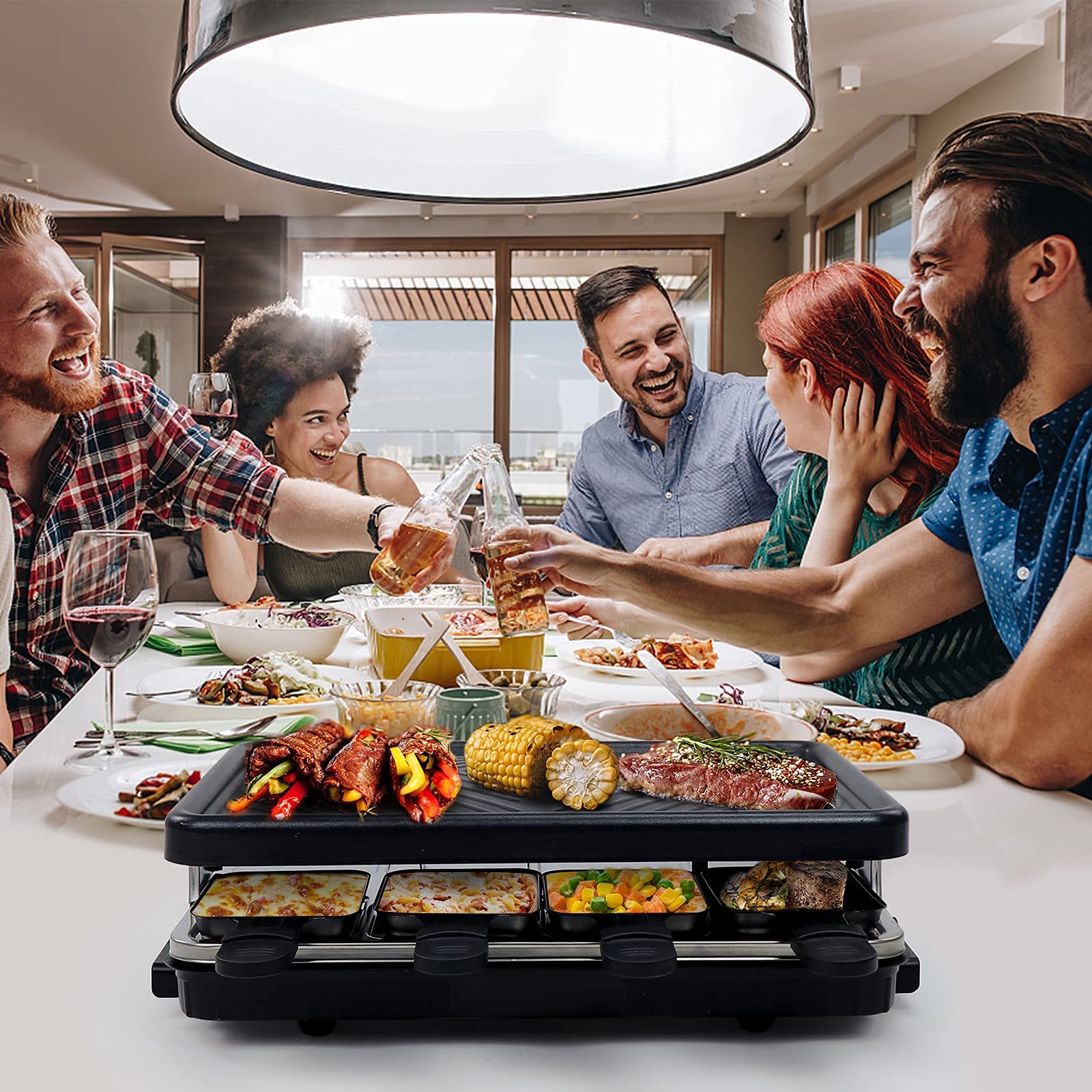 Fajiabao Electric Korean Bbq Indoor Grill Table Smokeless Portable Raclette Grill Nonstick With 8 Cheese Maker Pans Temperature