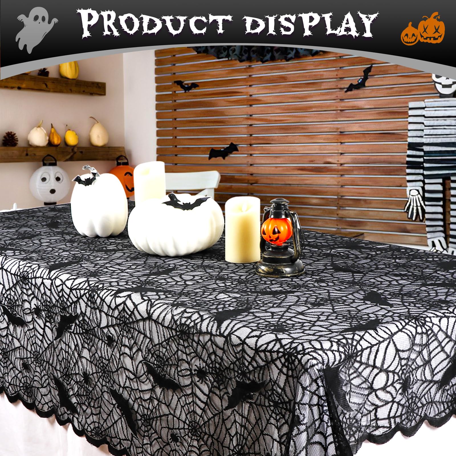 OurWarm Halloween Tablecloth, Rectangular Polyester Lace Tablecloth Black Spider Web Tablecover for Scary Movie Nights Halloween