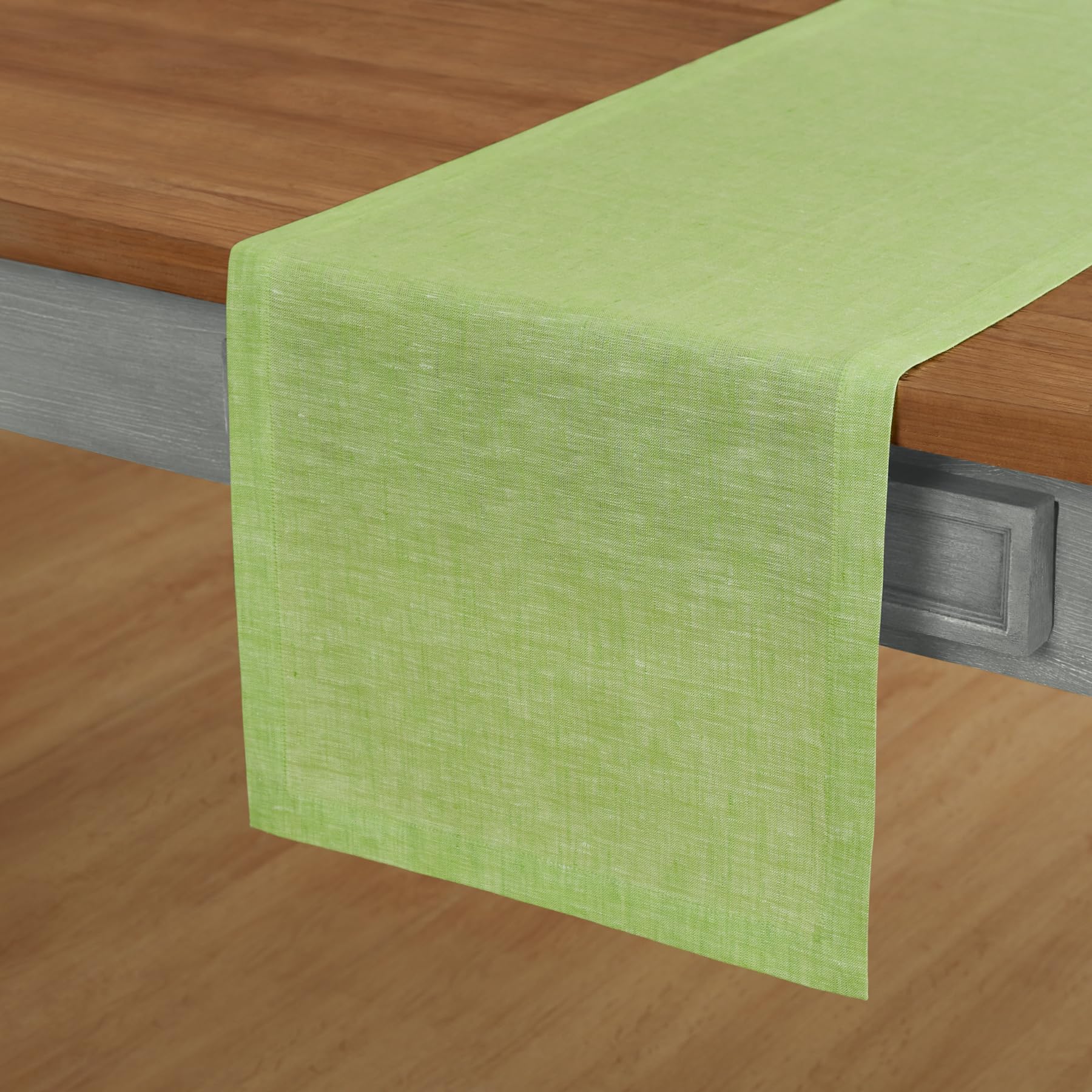 Solino Home Linen Table Runner 108 Inches Long - Athena, 100% Pure Linen Chambray Lime Green Dining Table Runner 14 x 108 Inch f