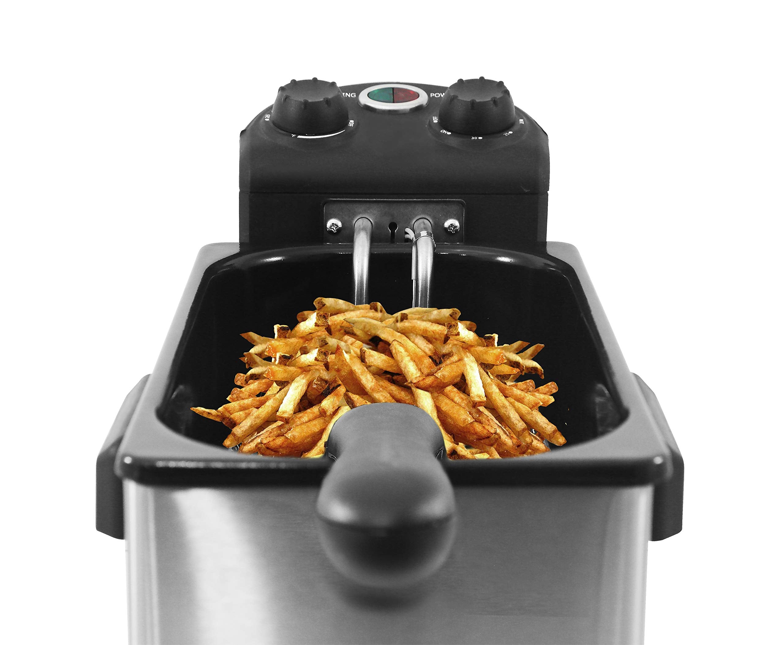 Elite Gourmet Edf-3500 Electric Immersion Deep Fryer. Removable Basket, Timer Control Adjustable Temperature, Lid With Viewing W