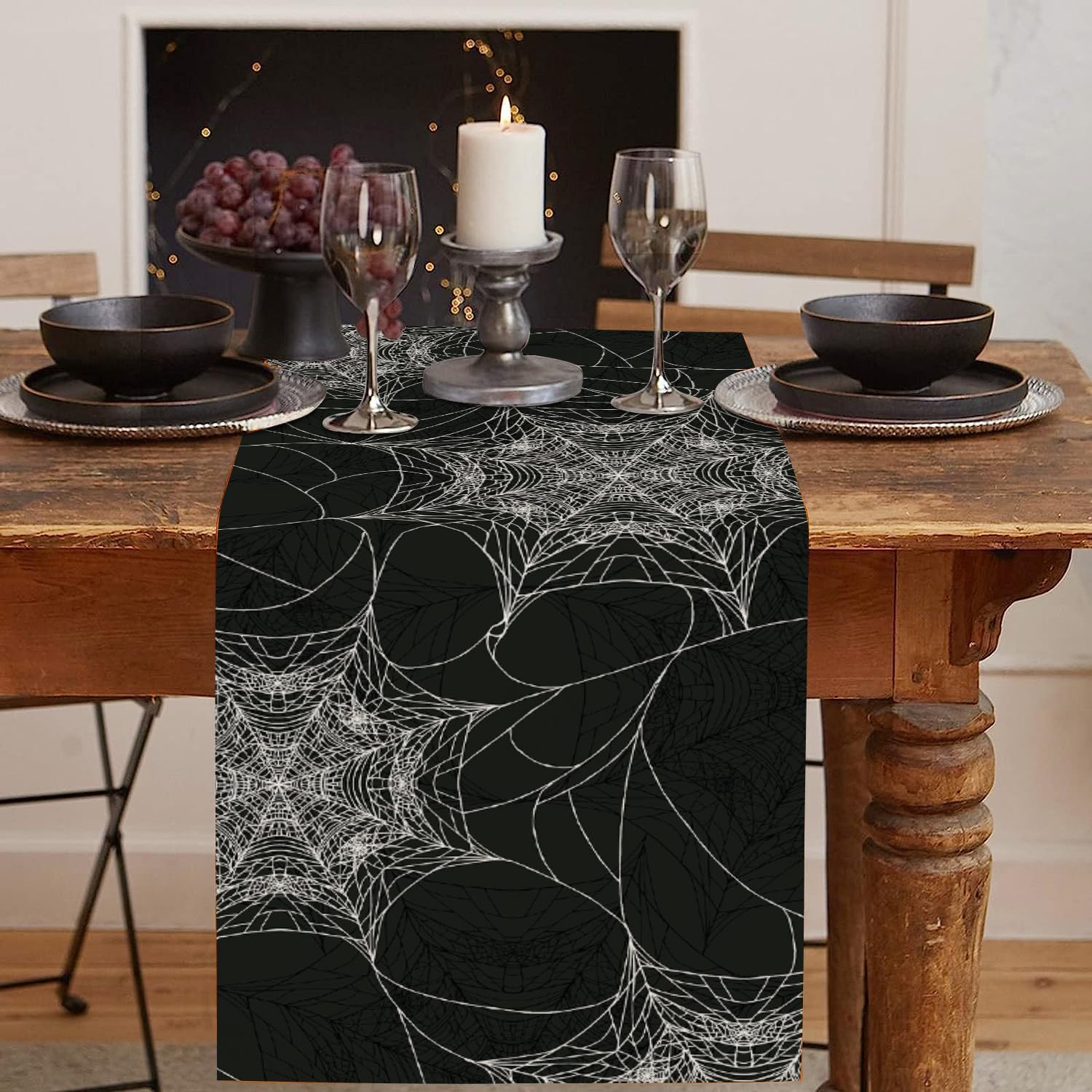 Procida Halloween Spider Web Table Runner Fall Grey Burlap Table Runners Autumn Rustic Kitchen Dinning Decor For Holiday Home Pa