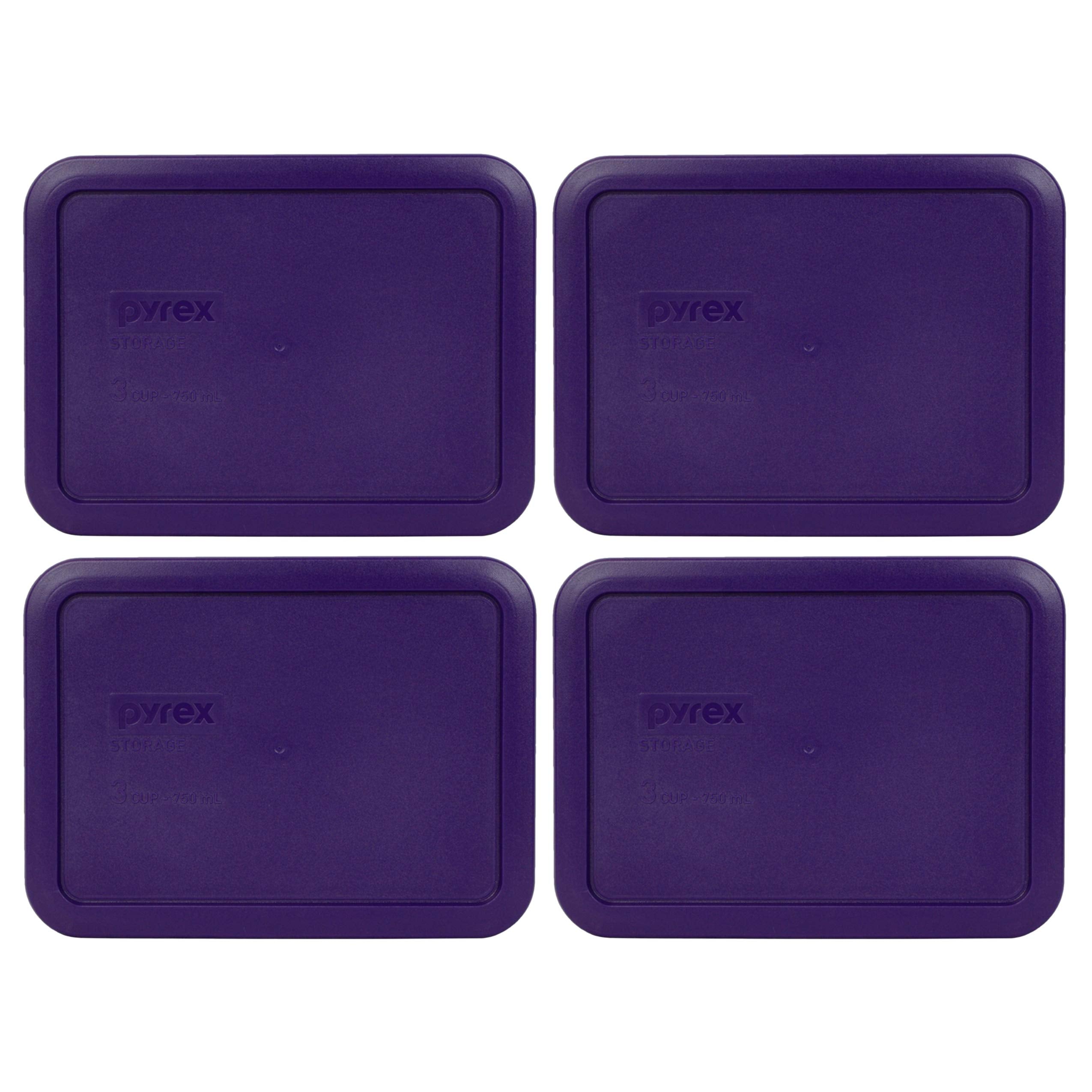 Pyrex 7210-Pc 3 Cup Purple Rectangle Plastic Food Storage Lid, Made In Usa - 4 Pack