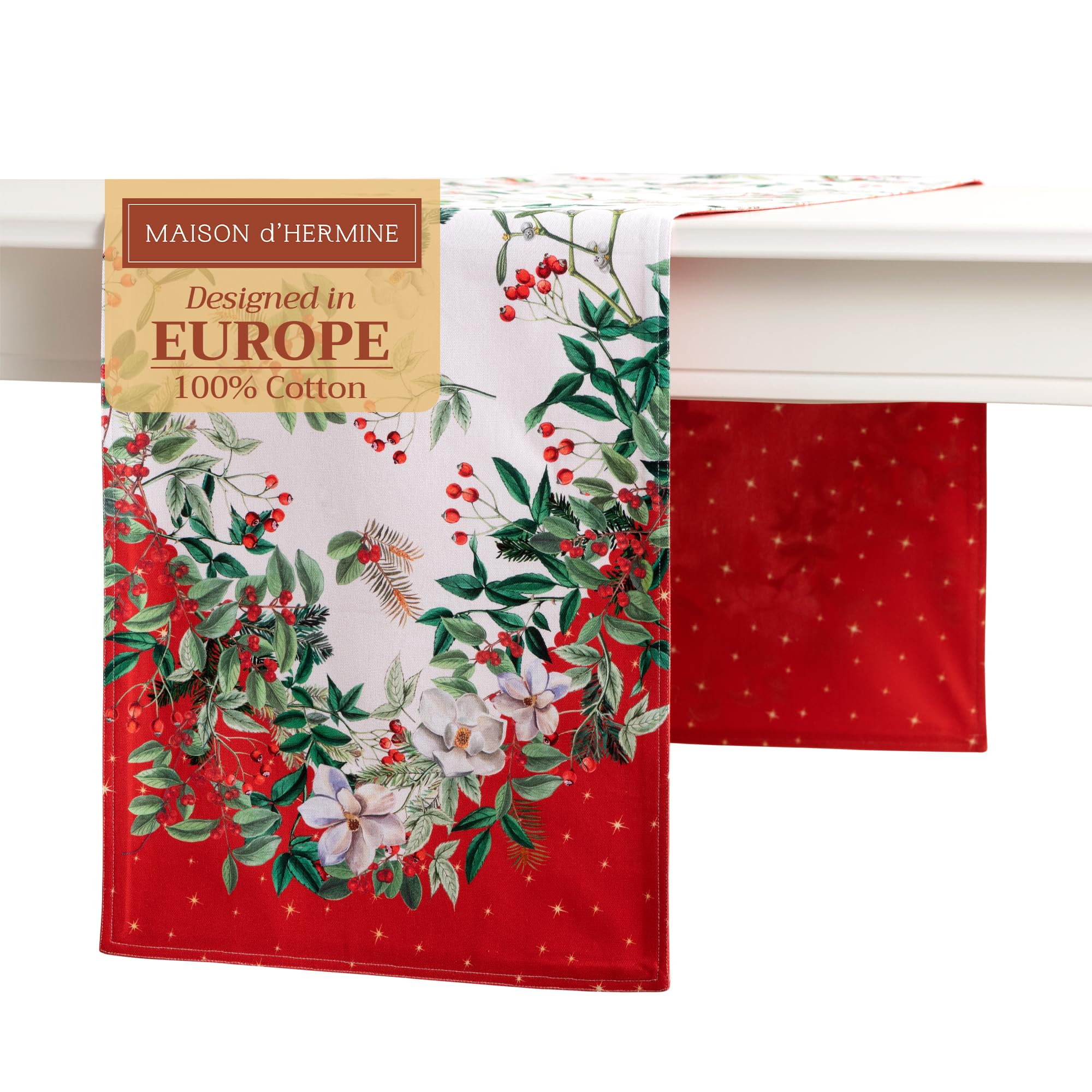 Maison d' Hermine Tablerunner 100% Cotton Table Runner Decorative Table Runners for Gifts  Home  Wedding  Restaurant  Buffet  Noel (Double Layer) - Thanksgiving/Christmas (14.50''x108'')