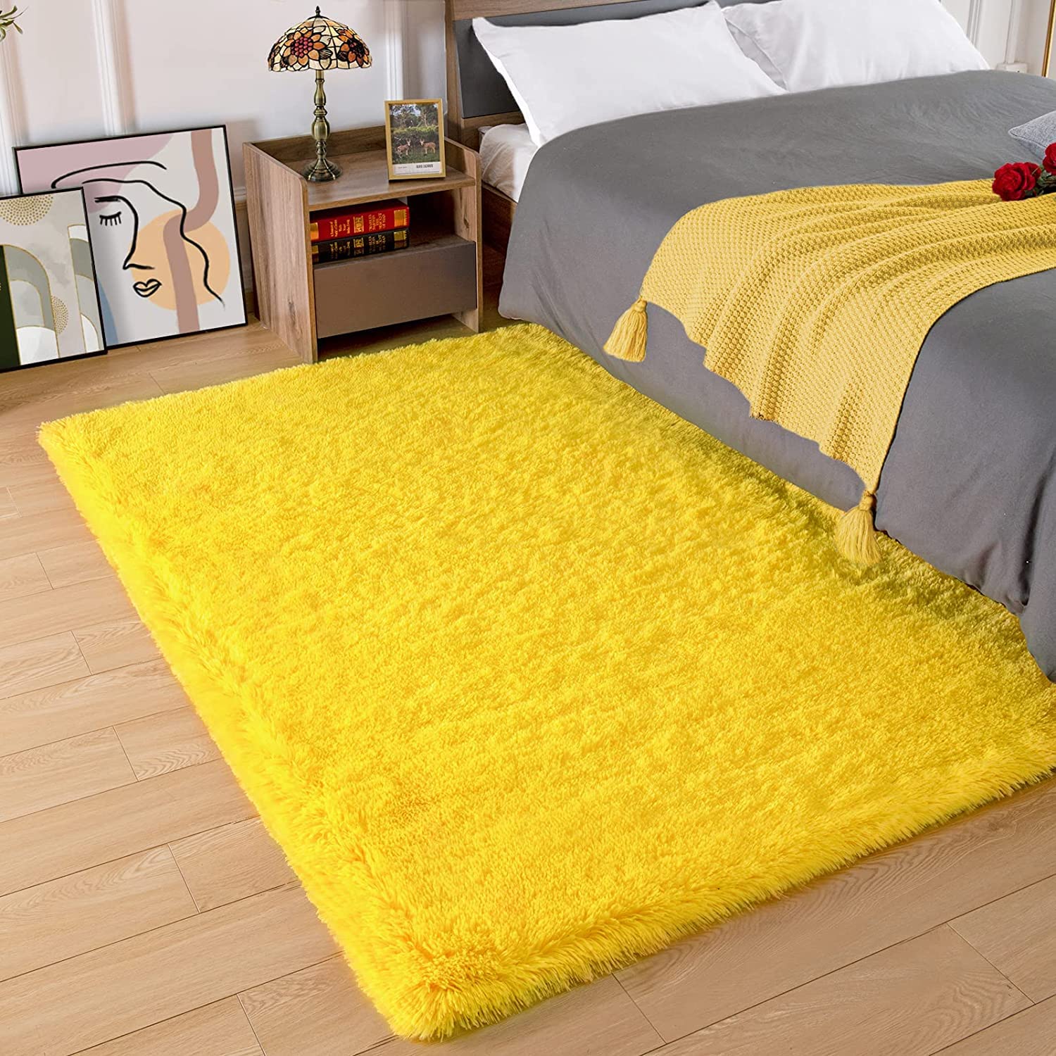 Imra Carpet Soft Modern Shag Area Rectangular Rugs Fluffy Living Room Carpet Comfy Bedroom Home Decorate Floor Kids Playing Mat 