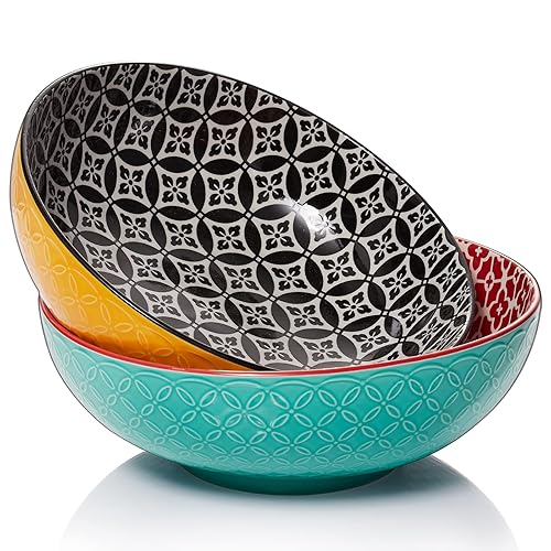 DOWAN Large Serving Bowls for Christmas  9.5 Inch Mixing Bowls  Decorative Serving Dishes for Entertaining  70 OZ Pasta Bowls Set of 2  Vibrant Color Fruit Salad Bowls for Party  Home Kitchen Decor