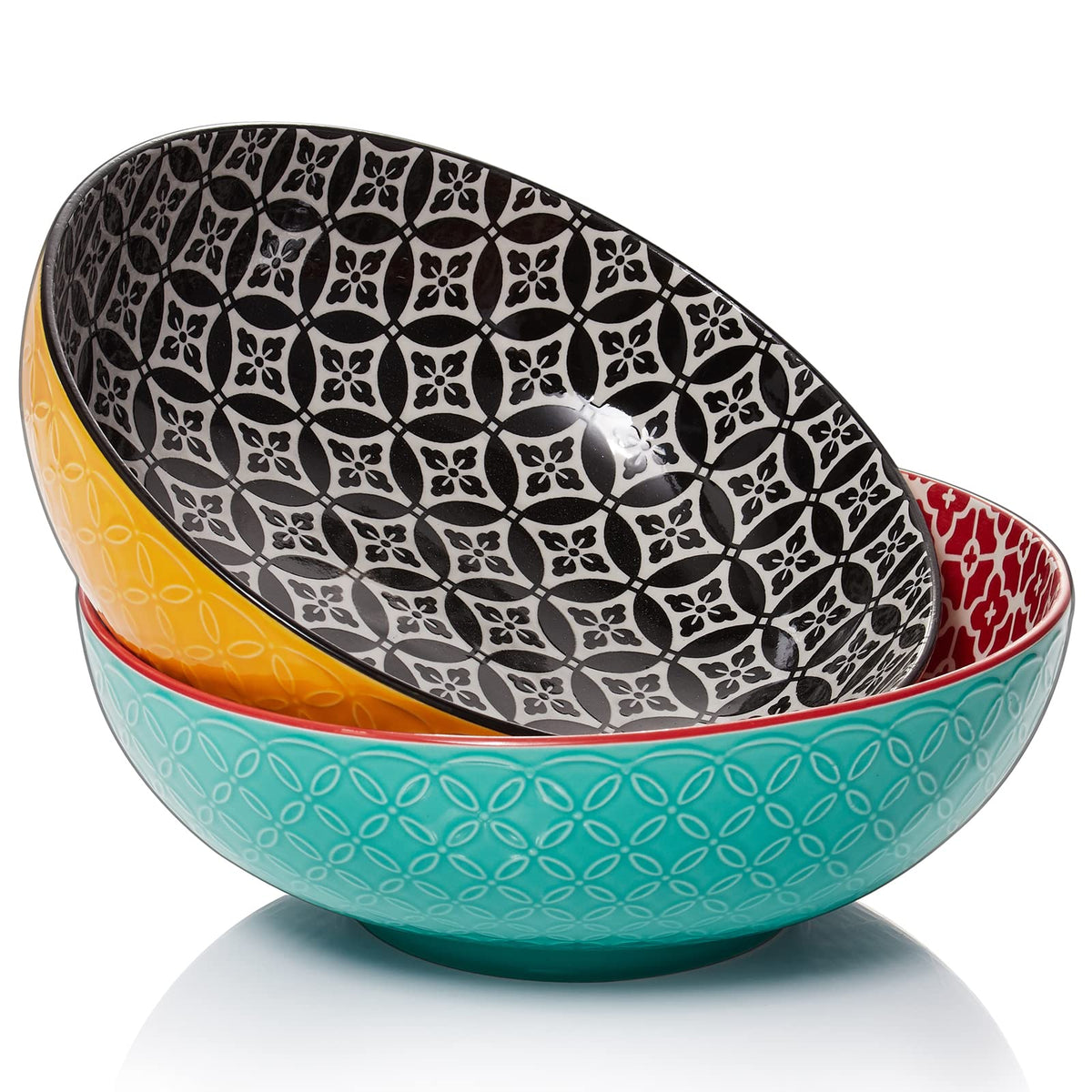 Dowan Large Serving Bowls For Christmas, 9.5 Inch Mixing Bowls, Decorative Serving Dishes For Entertaining, 70 Oz Pasta Bowls Se