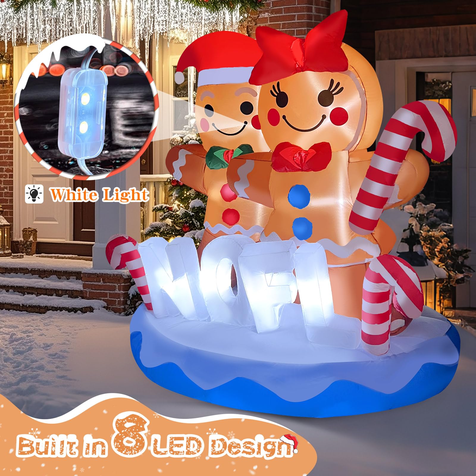 GIGLIM 2025 Christmas Inflatable Gingerbread 6FT Gingerbread Man Couple with Candy Canes Christmas Inflatables Outdoor Decoratio