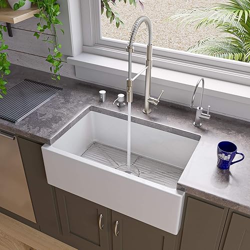 Alfi Brand Ab3018Sb-W Smooth Solid Thick Wall Fireclay Single Bowl Farm Sink 30 White