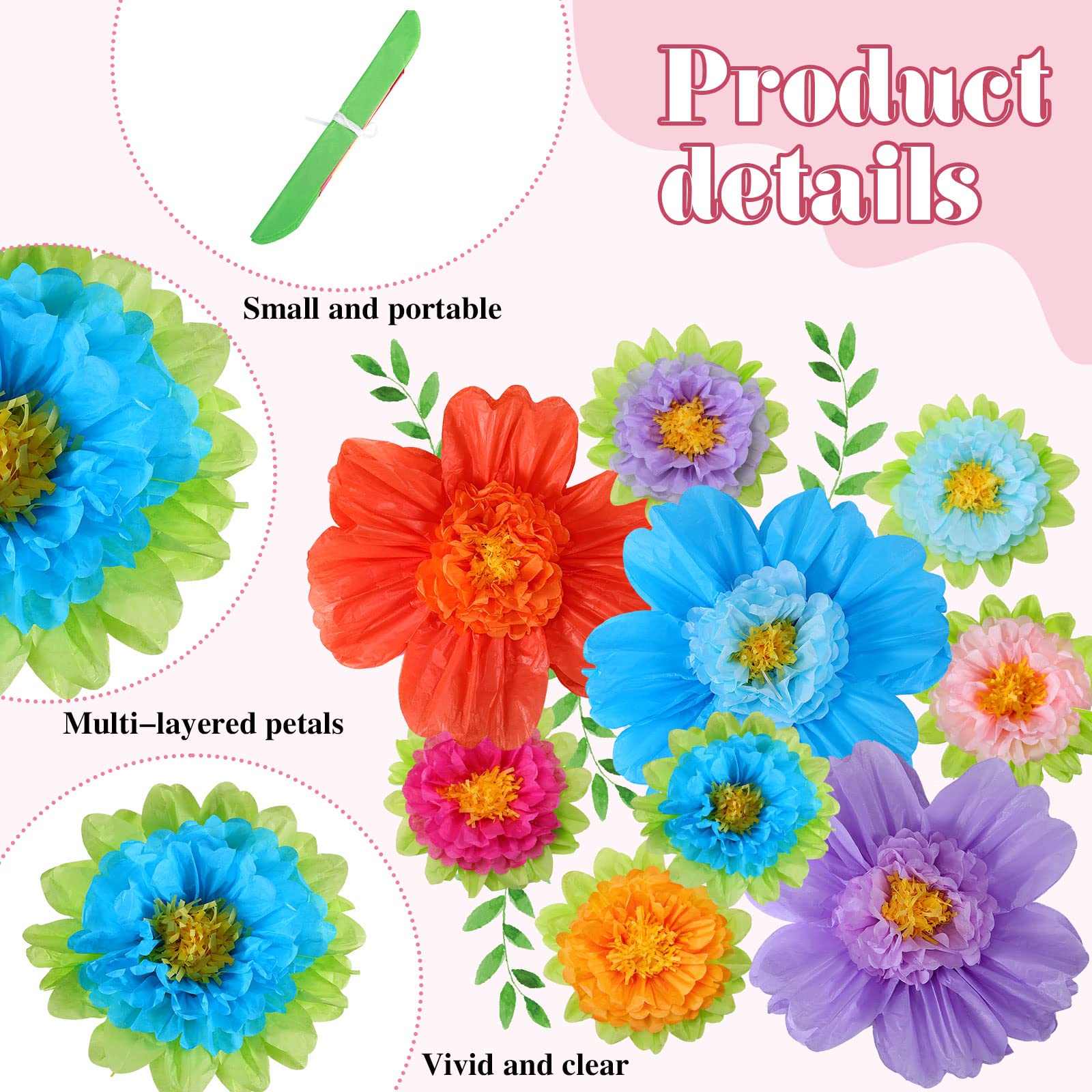 TaoBary 36 Pcs Large Colorful Tissue Paper Flowers 20 Giant Fiesta Paper Pom Poms Classroom Wall Decor Birthday Wedding Engageme