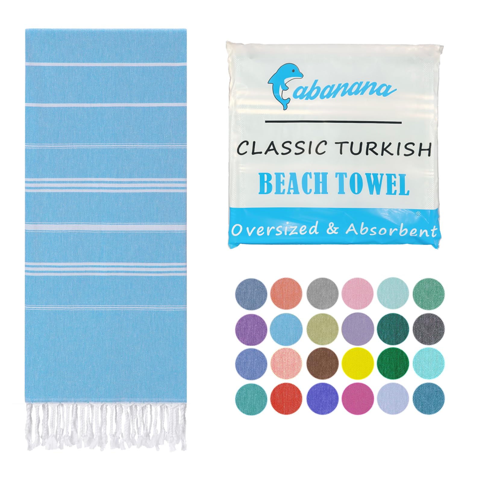 Cabanana Cotton Turkish Beach Towel - Lightweight Peshtemal Towel, Sand Free Turkish Towel For Beach, Bath, Pool, Travel, Quick