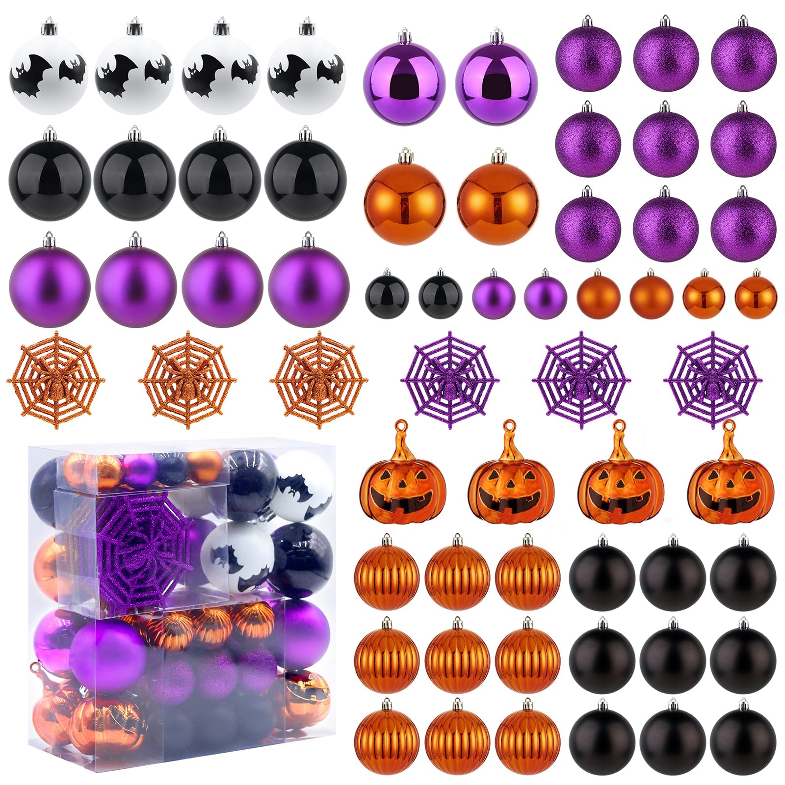 Halloween Ornaments Tree Decorations, 61 Pack Shatterproof Halloween Hanging Ball Ornaments Set with Loop for Party Holiday Indo