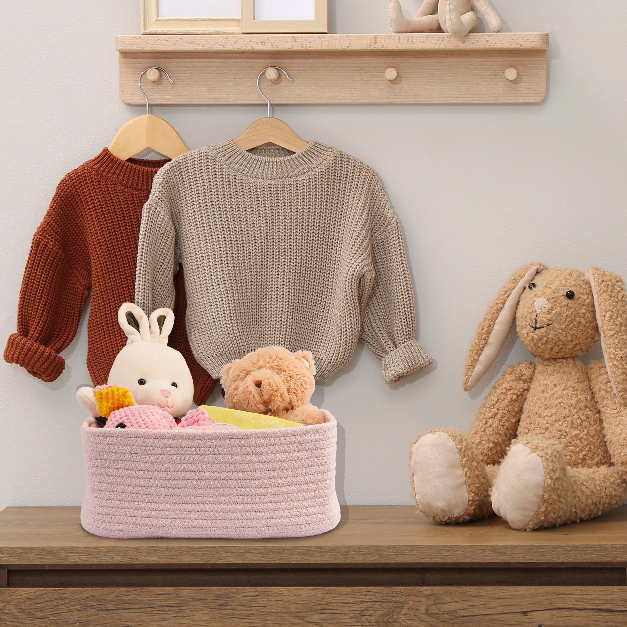 XUANGUO Small Woven Storage Baskets 12X8   X5 Decorative Rope Bins for Organizing Shelves, Closets, and Toys, Empty Gift Baskets