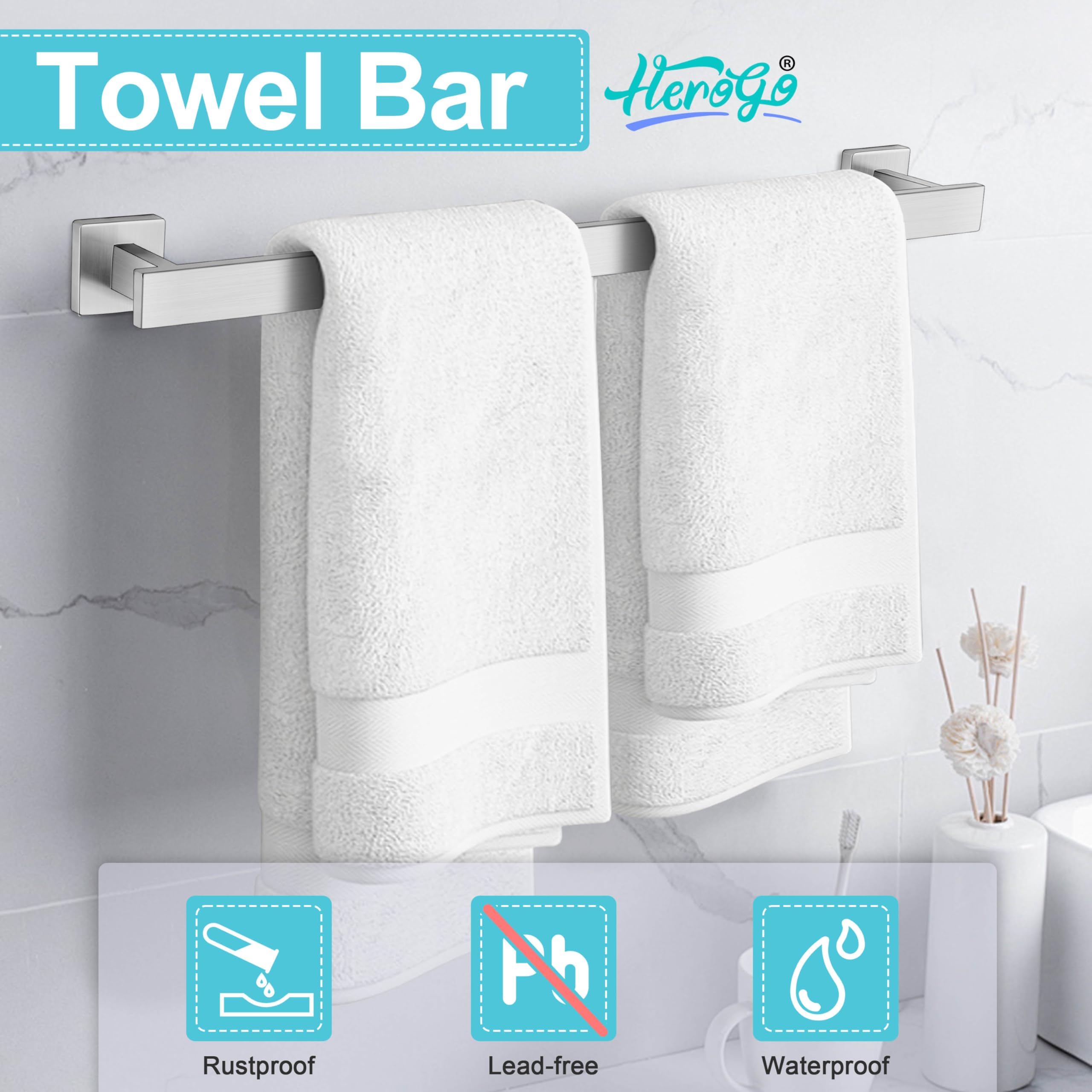 Herogo 5 Pieces Bathroom Accessories Set, 23.5 Inch Brushed Nickel Bathroom Hardware Set, Including Toilet Paper Holder, Hand To