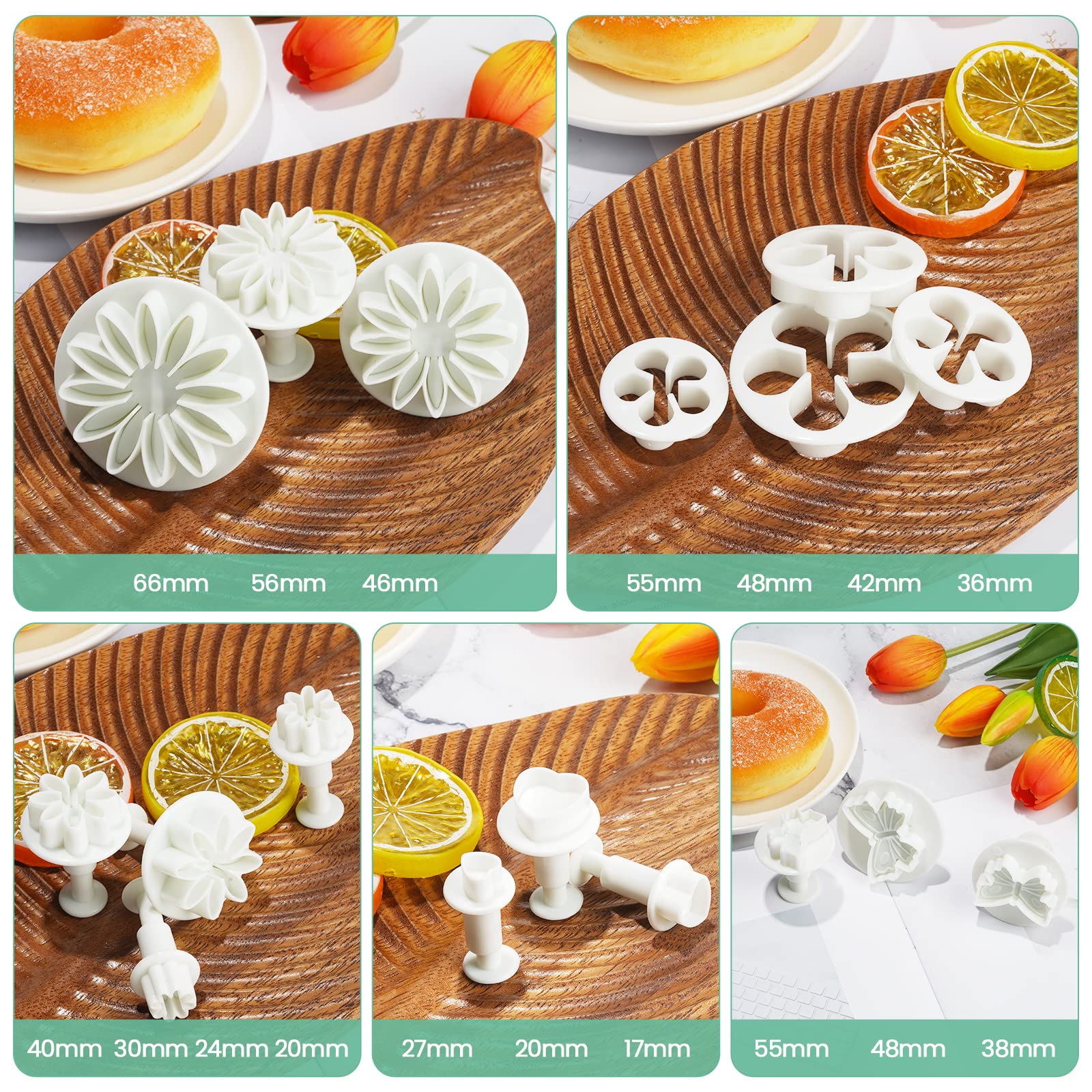 Nuomi Cookie Mold Presses Mooncake Mold Fondant Stamps With Cookie Cutters Set Of 33 Small Pastry Molds