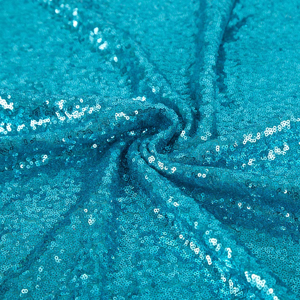 Jyflzq Turquoise Sequin Tablecloth 50 X 50 Square Sparkly Drape Table Cloths Table Cover Overlay For Wedding Birthday Party Baby