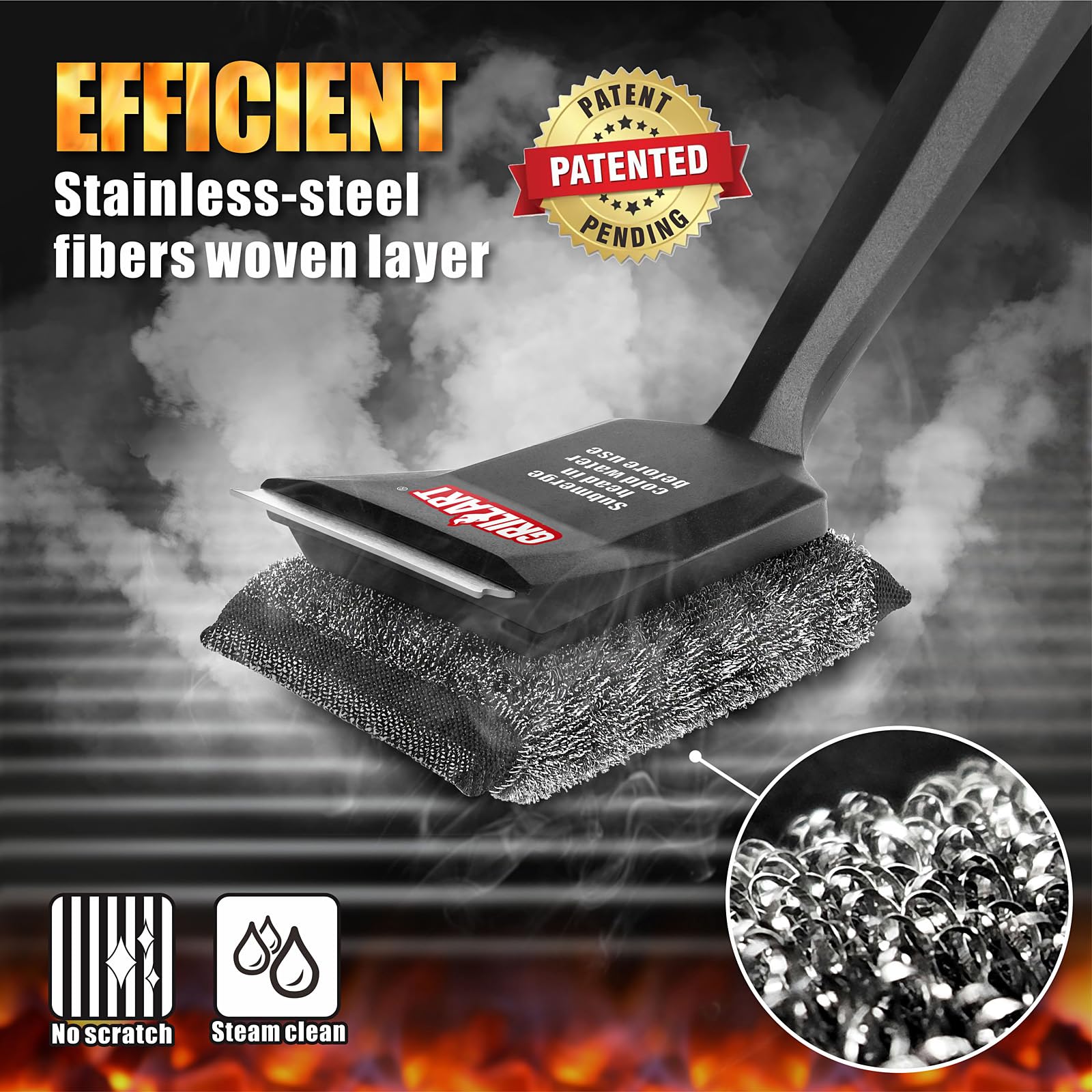Grillart Grill Brush Bristle Free, Steamwizards [Ultra Safe & Efficient] Grill Cleaner Brush With 1 Replacement Head, For Cast I