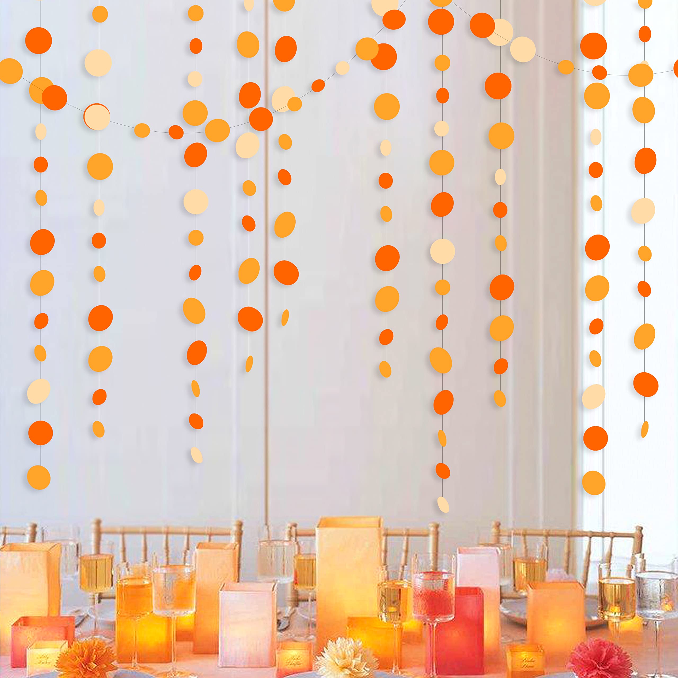 46 Ft Thanksgiving Fall Autumn Circle Dots Garland Gradient Orange Polka Dot Hanging Paper Streamer For Orange Wedding Bridal Sh
