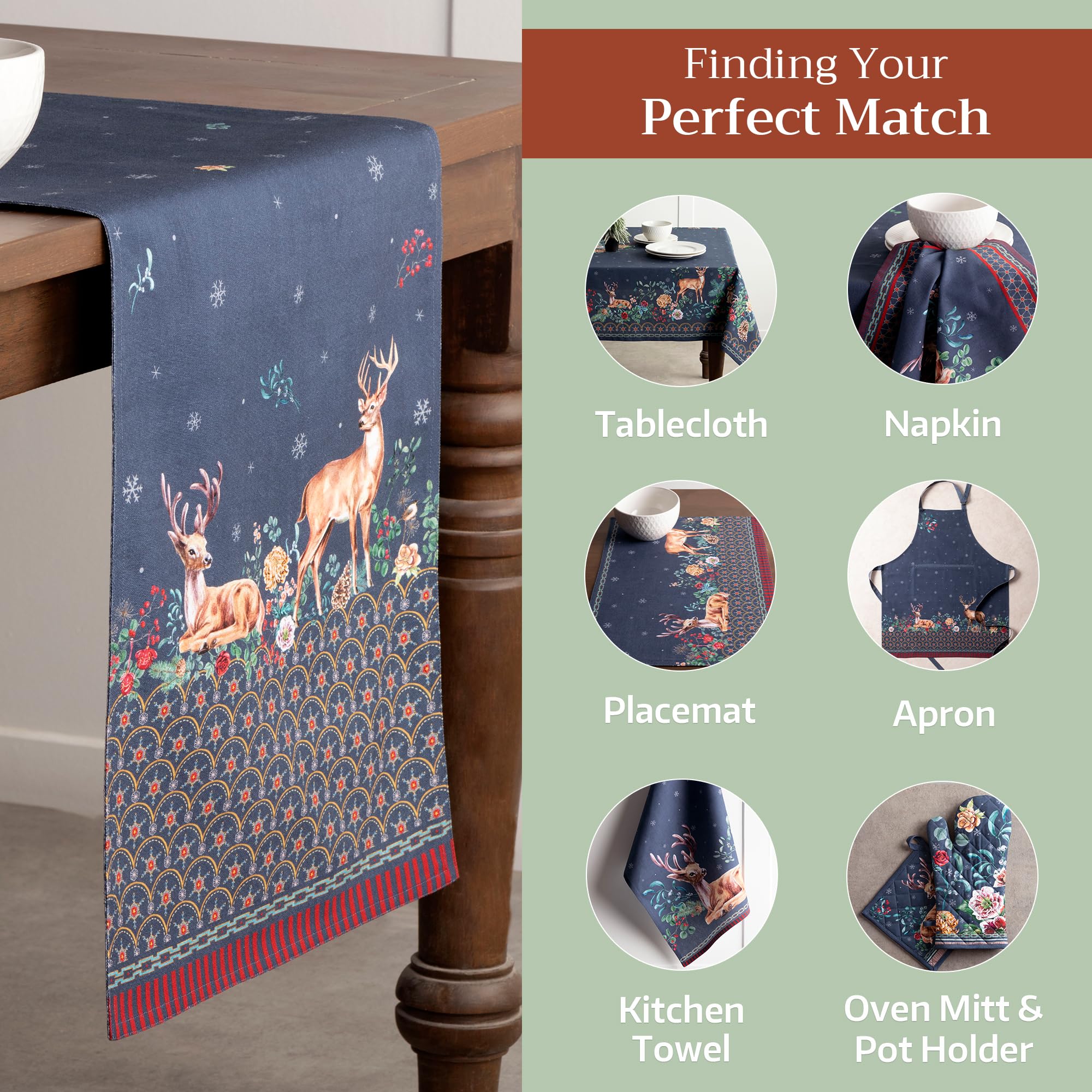 Maison d' Hermine Tablerunners 100% Cotton Table Runner Decorative Table Cover for Home  Kitchen  Dining  Parties  Christmas Joy (Double Layer) - Thanksgiving/Christmas (14.50''x108'')
