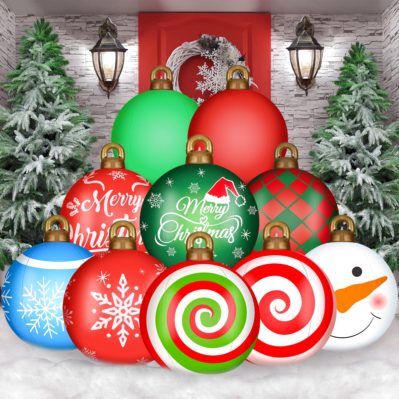 Jetec 32 Inch Giant PVC Inflatable Christmas Ball Ornaments Large Xmas Blow Ball Decorations Inflatables Outdoor Holiday Decorat