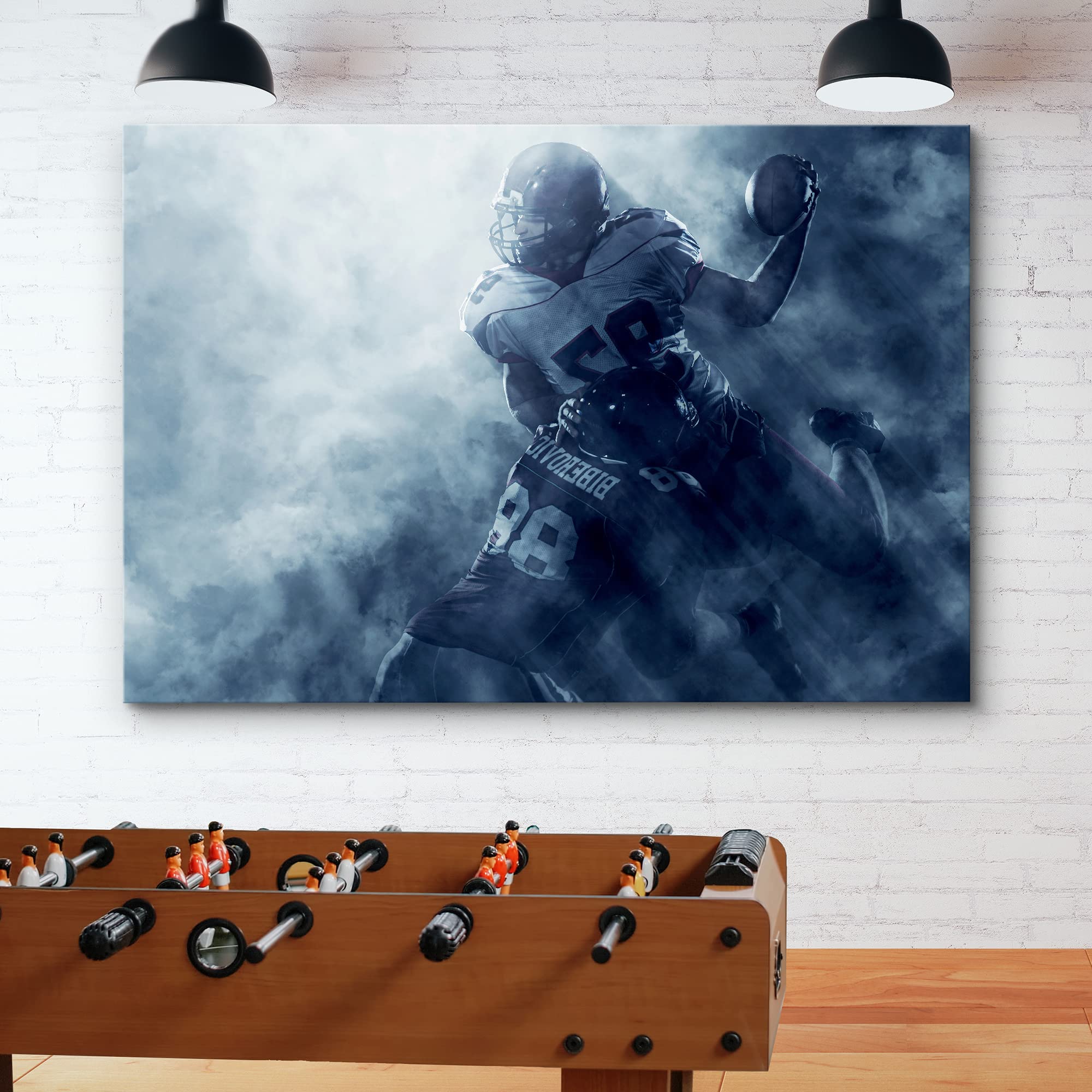 Wall26 Canvas Print Wall Art Dark Light & Shadow Mist Football Player Tackle Athletes Sports & Fitness Photography Realism Decor