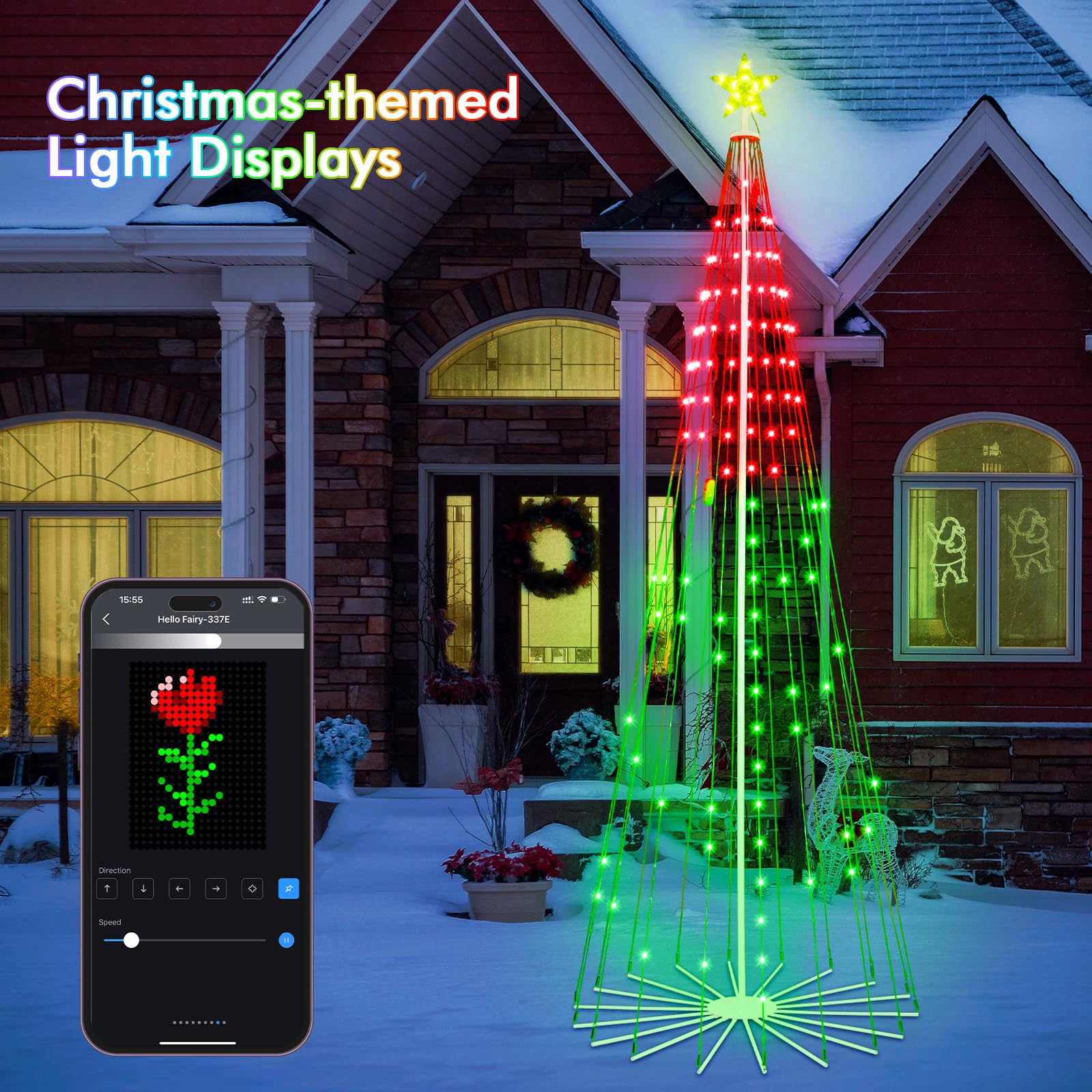 HOLILLUMA 9FT Outdoor Christmas Tree, RGB Color Changing Pre-lit Smart Cone Christmas Tree with LED Lights, App&Remote Control,