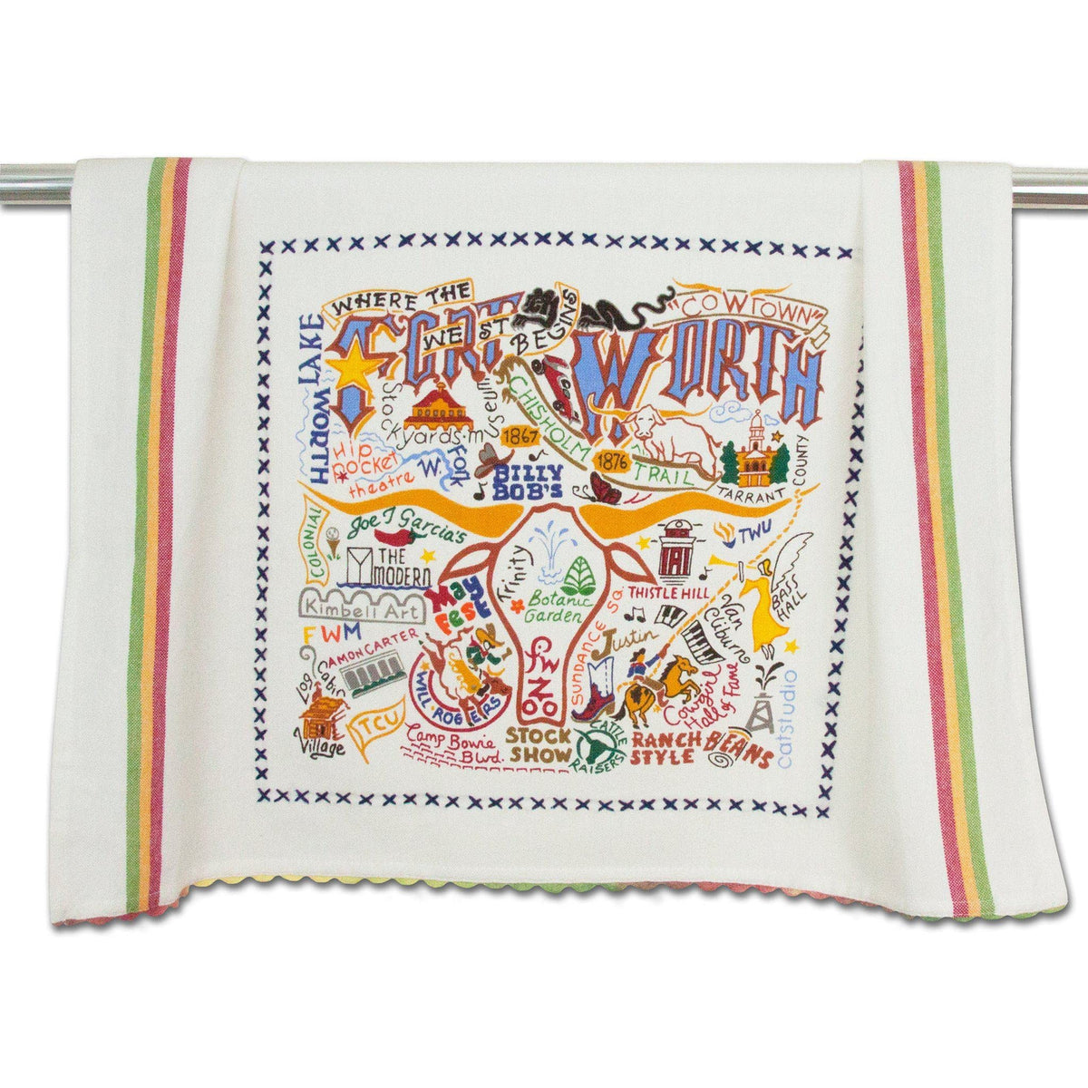 Catstudio Fort Worth Dish Towel, Us Geography Souvenir Kitchen Towel, Hand Towel With Original Artwork, Washable Tea Towel For F