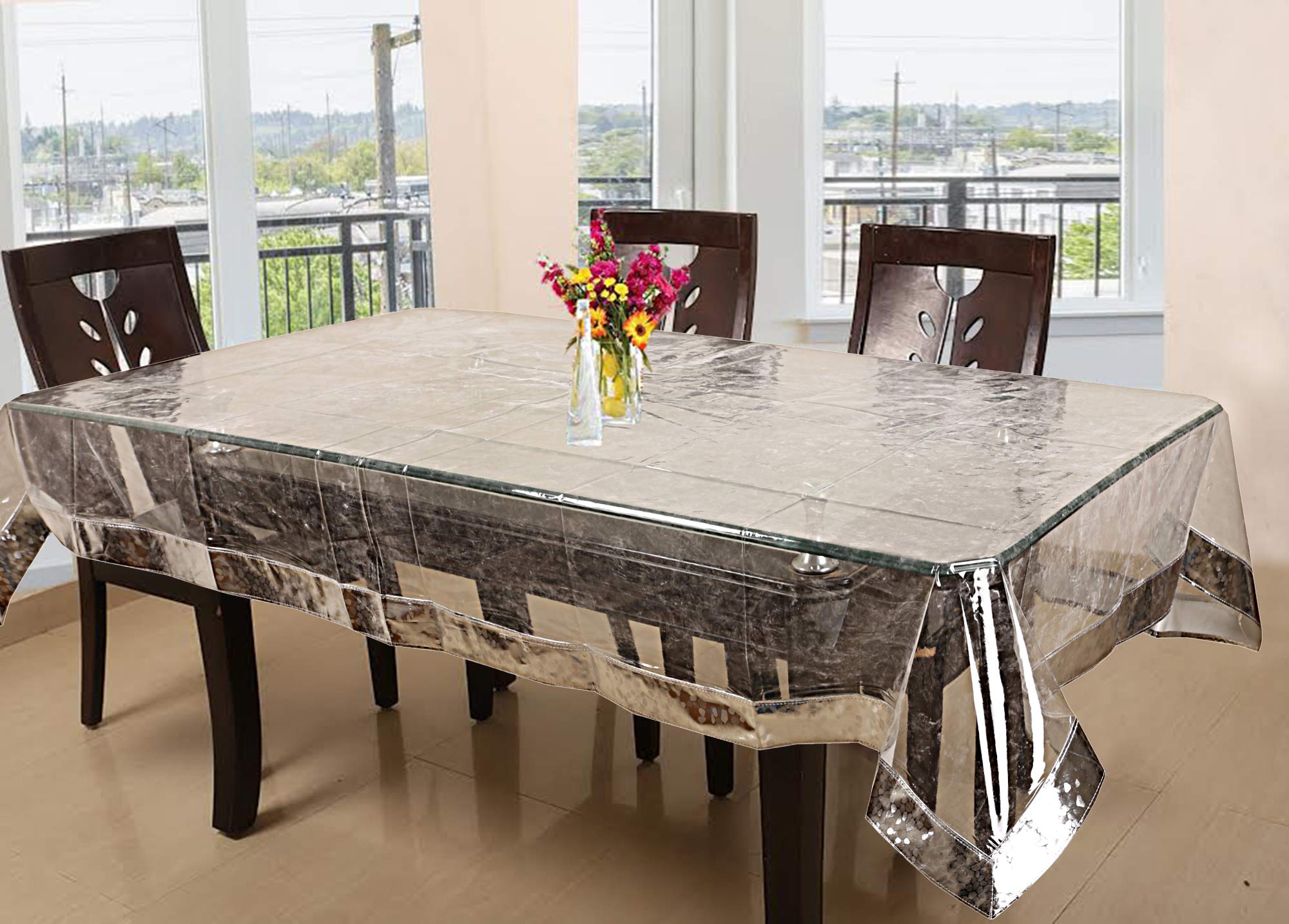 Kuber Industries Silver Lace PVC 6 Seater Dining Table Cover  Transparent