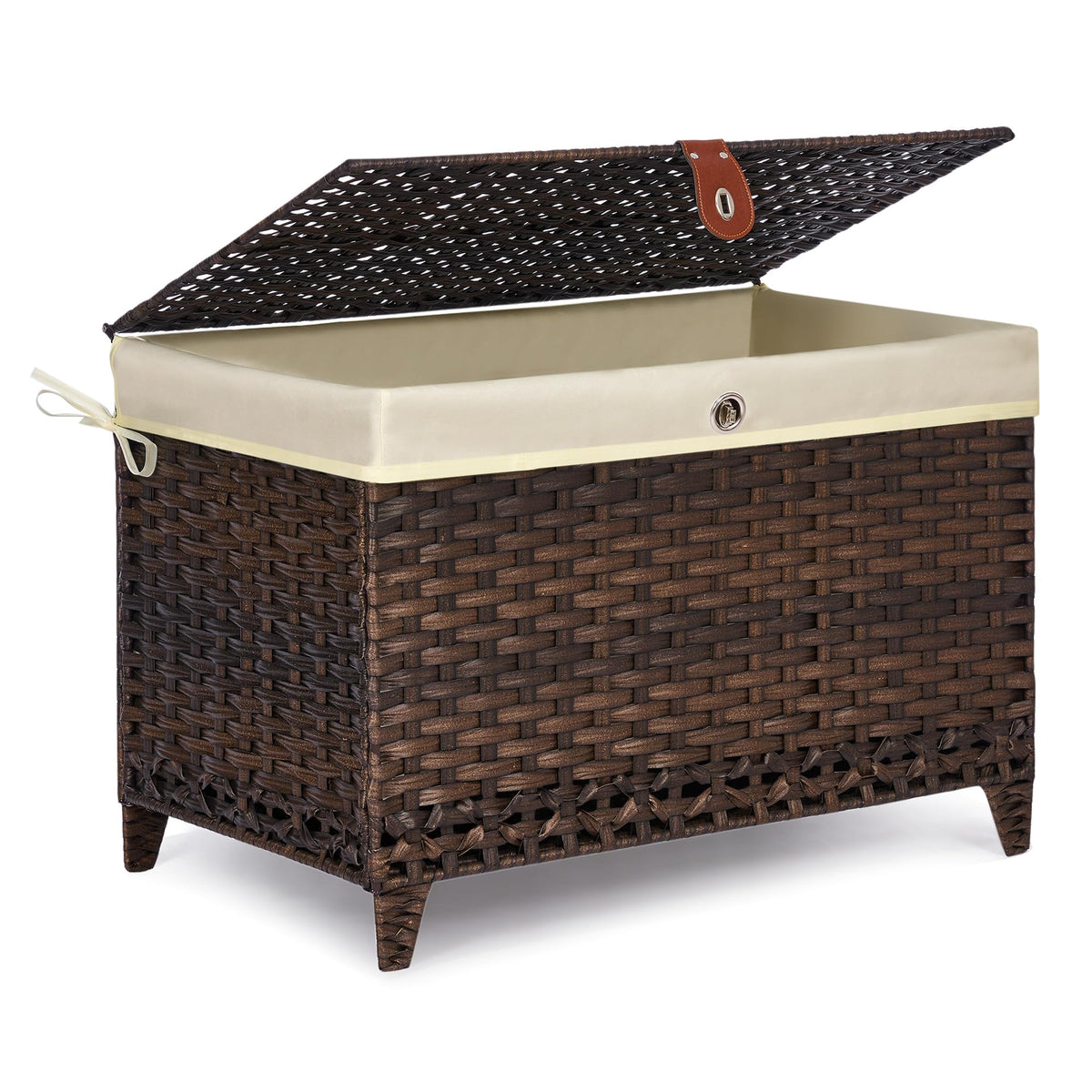 Honjourai Wicker Storage Basket With Lid,Rattan Shelf Basket With Removable Liner Bag,105L Storage Bin,Storage Trunk With Height