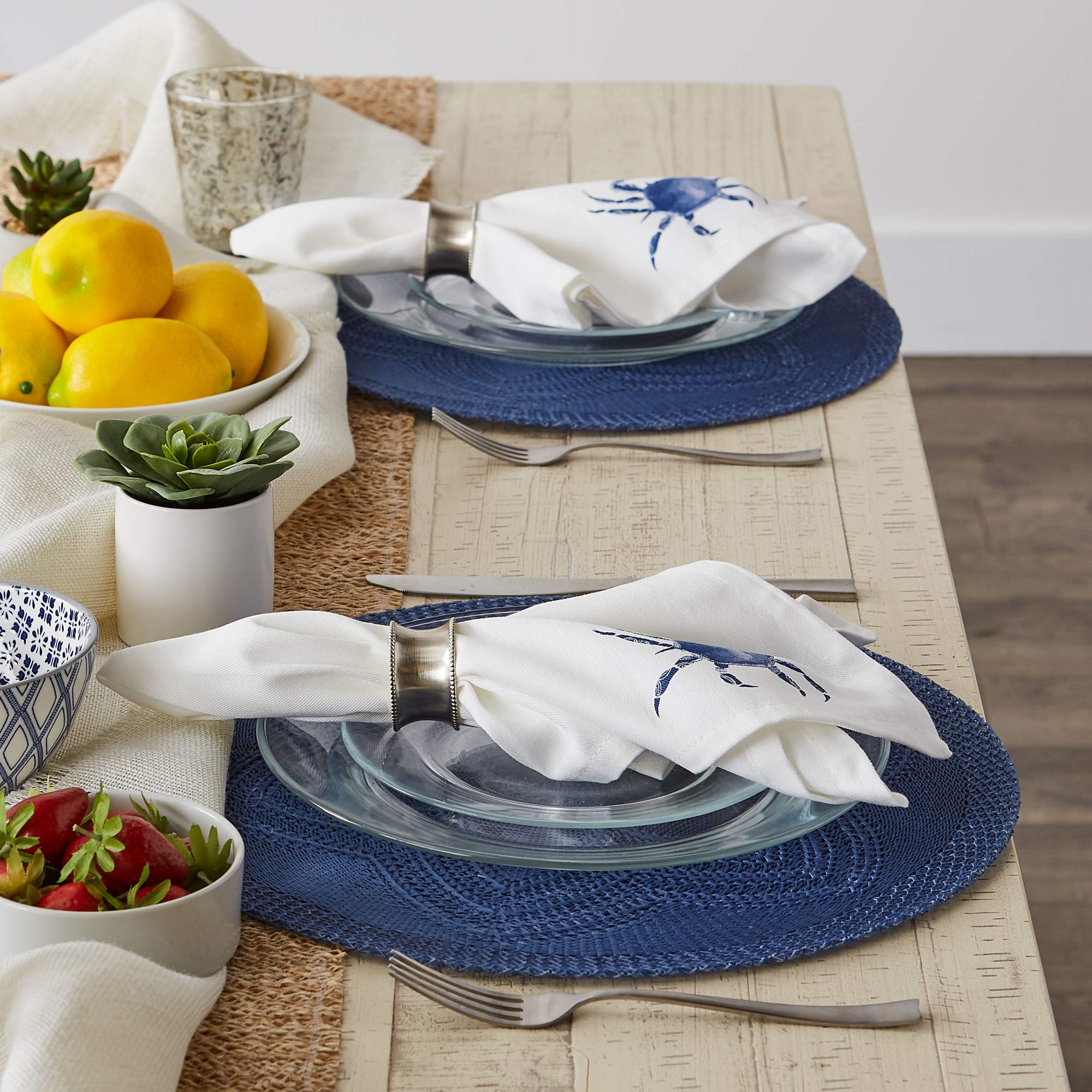 Dii Seashore Collection Beach House D  Cor, Napkin Set, 20X20, Blue Crab, 6 Piece