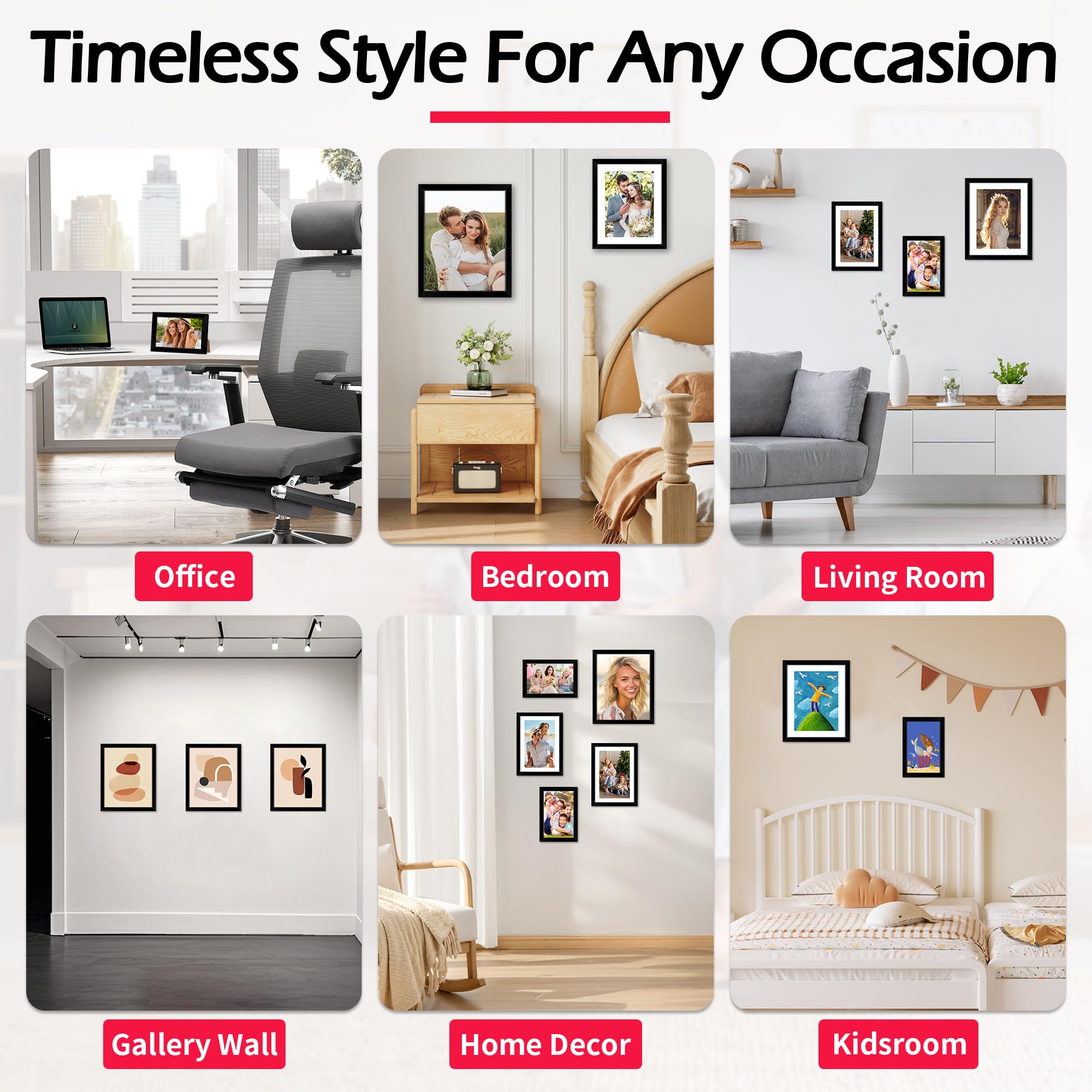 HOMERHYME 8x10 Picture Frame, Set of 2 Black Photo Frame for Tabletop or Wall Display, Fits Pictures 5x7 with Mat or 8x10 Withou