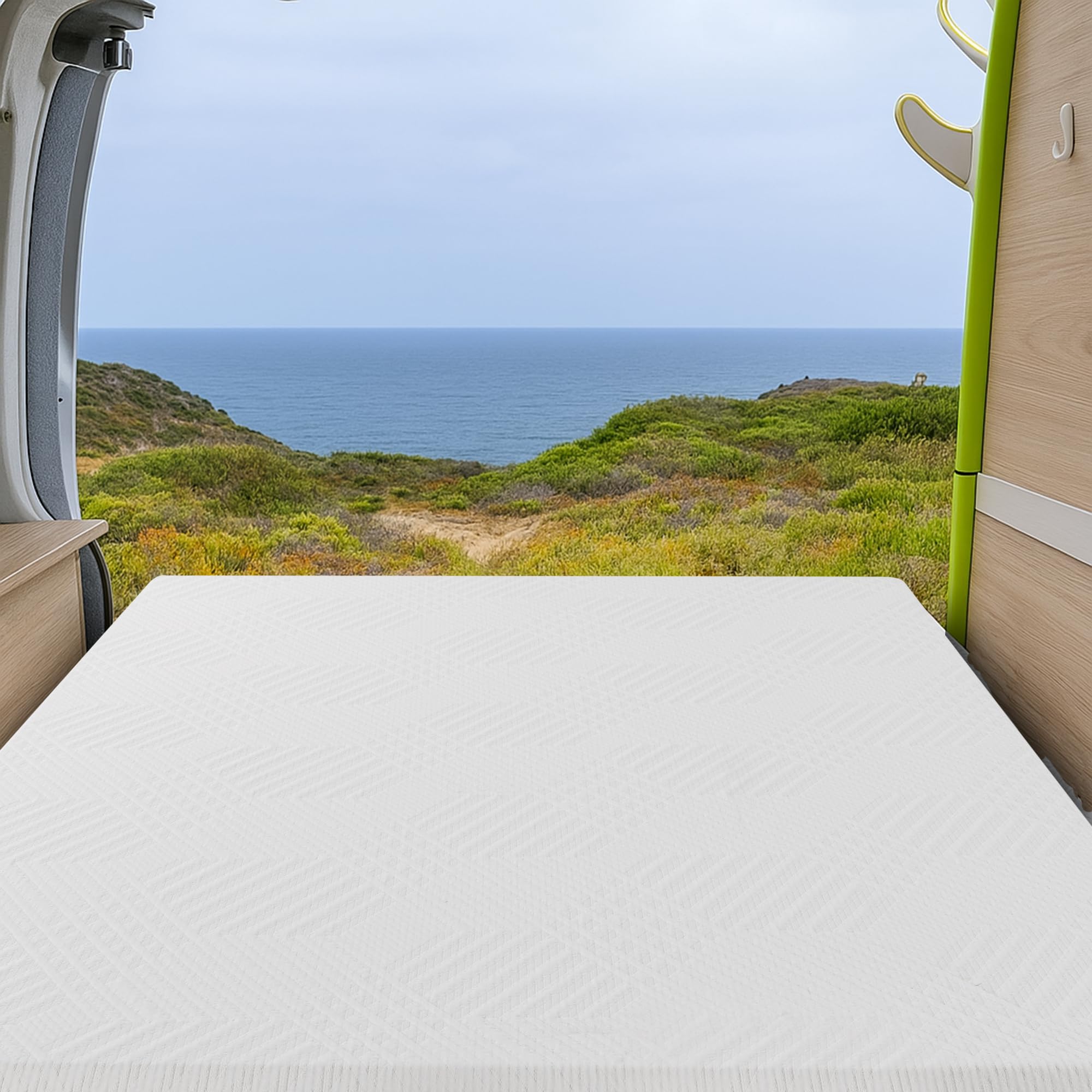 EGO White 8 Inch Short Queen Memory Foam RV Mattress  Cooling Gel Green Tea Mattress for RVs  Campers & Trailers  Bed in a Box  Made in USA  CertiPUR-US Certified  60''?5''  Medium Firm