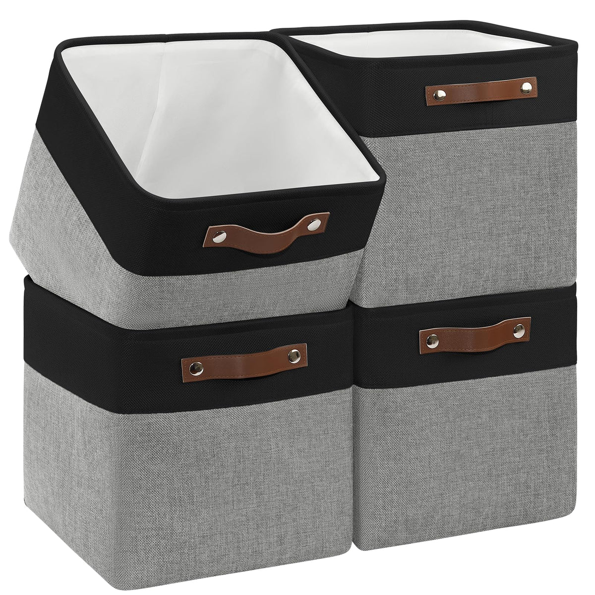 Patvingot Collapsible Fabric Cube Storage Bins 11X11  11, Pack Of 4 Closet Basket Boxes With Pu Handles For Organizing Shelves,