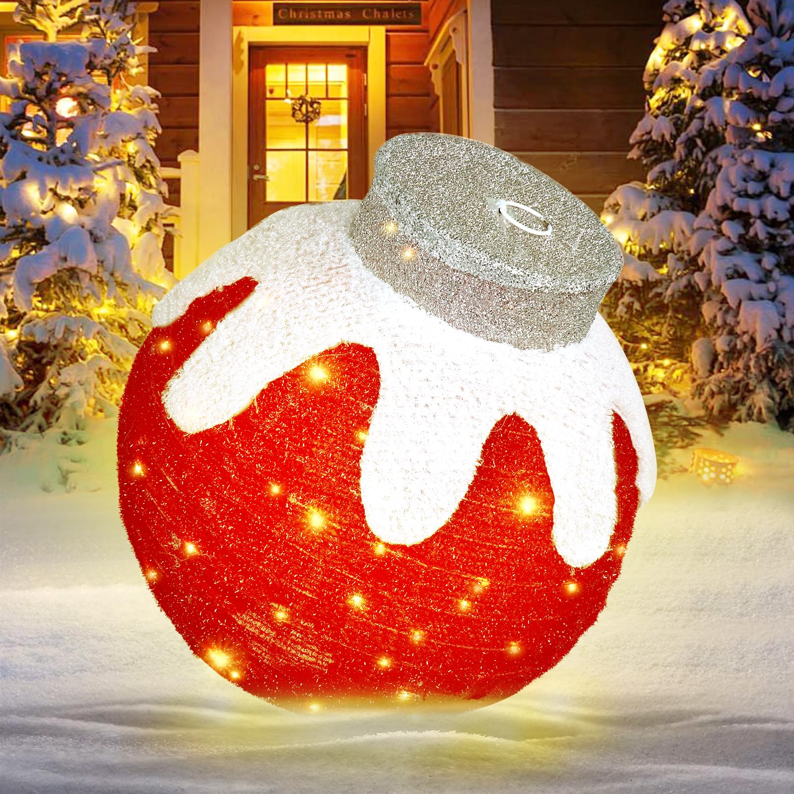 BRIGHTDECK Outdoor Christmas Ornaments, Lighted Pop-Up Outdoor Holiday Ball Decoration with 80 LED Lights, 8 Light Modes, Lighte