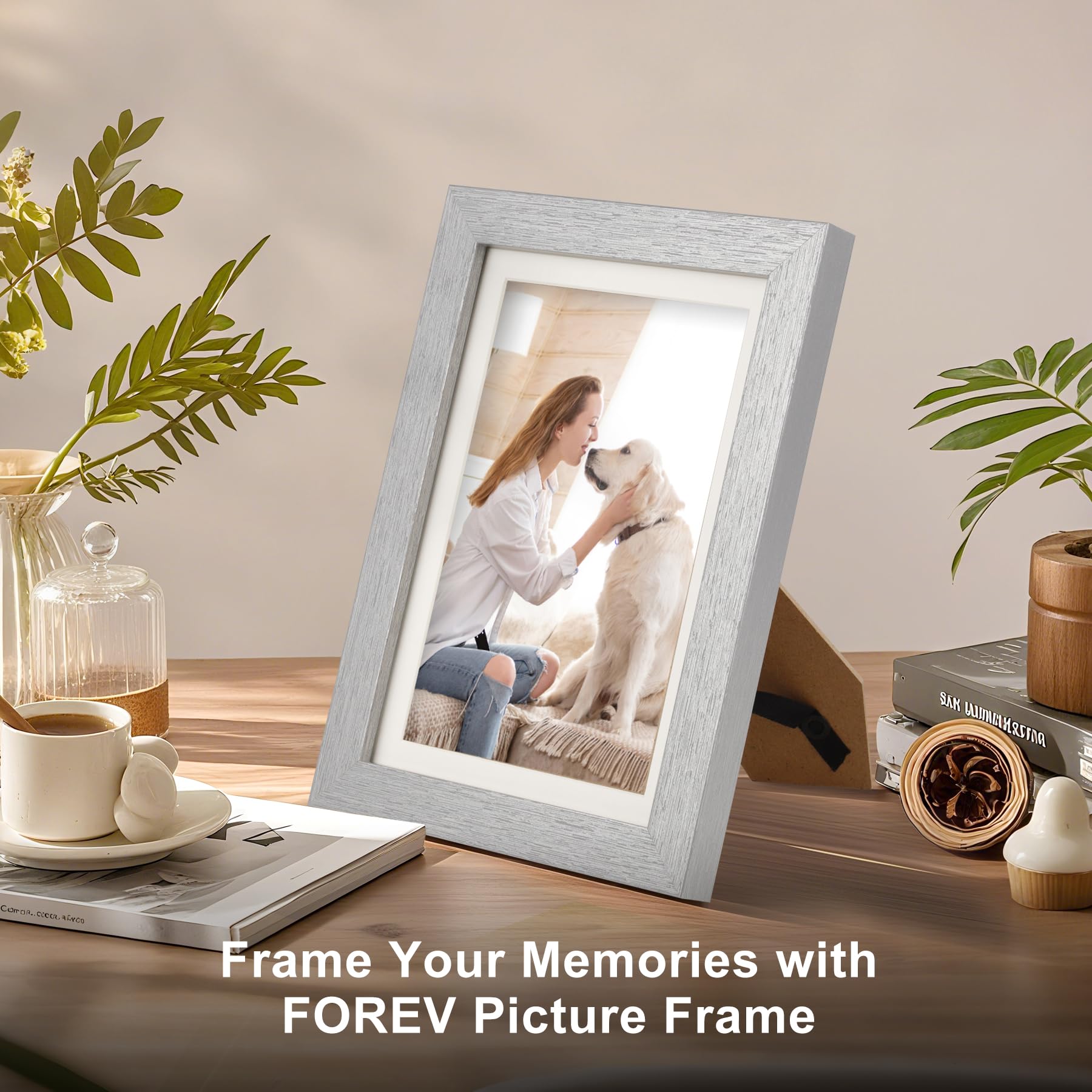 TOFOREVO Picture Frames 5x7 Set of 2 Distressed Silver Wood Grain Photo Frame for Gallery Wall Mounting or Tabletop Display