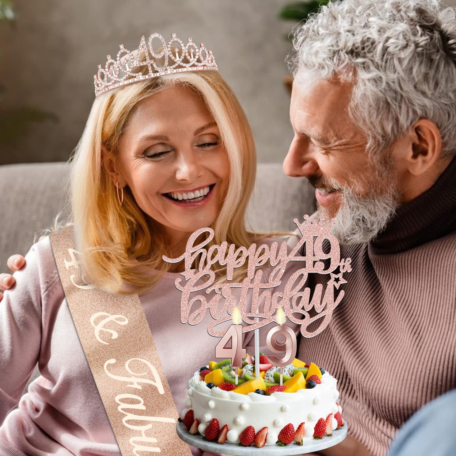 49Th Birthday Gifts For Women, Include 49Th Birthday Sash And Tiara, Birthday Cake Topper And Number 49 Candles, Big 49 Balloons